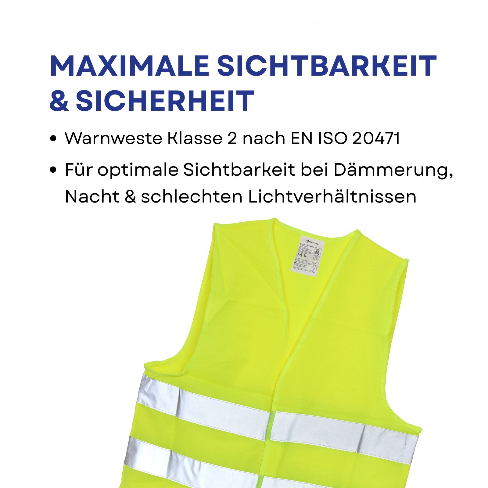 FIRST AID ONLY® Warnweste Warnweste Gelb (4er-Pack), Sicherheitsweste EN ISO 20471:2013 (4-tlg) Reflektierende Weste für Erwachsene, Einheitsgröße