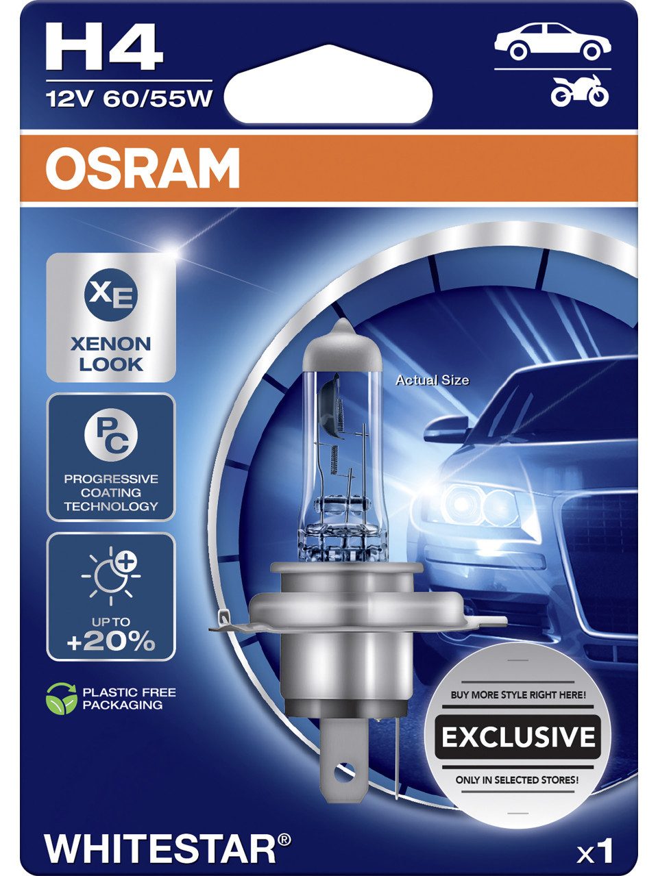 Osram KFZ-Ersatzleuchte Osram Scheinwerferlampe H4 Whitestar 2.0