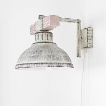 Licht-Erlebnisse Wandleuchte HAKON, ohne Leuchtmittel, Shabby Wandlampe Weiß Holz Metall mit Stecker rustikal Wohnzimmer