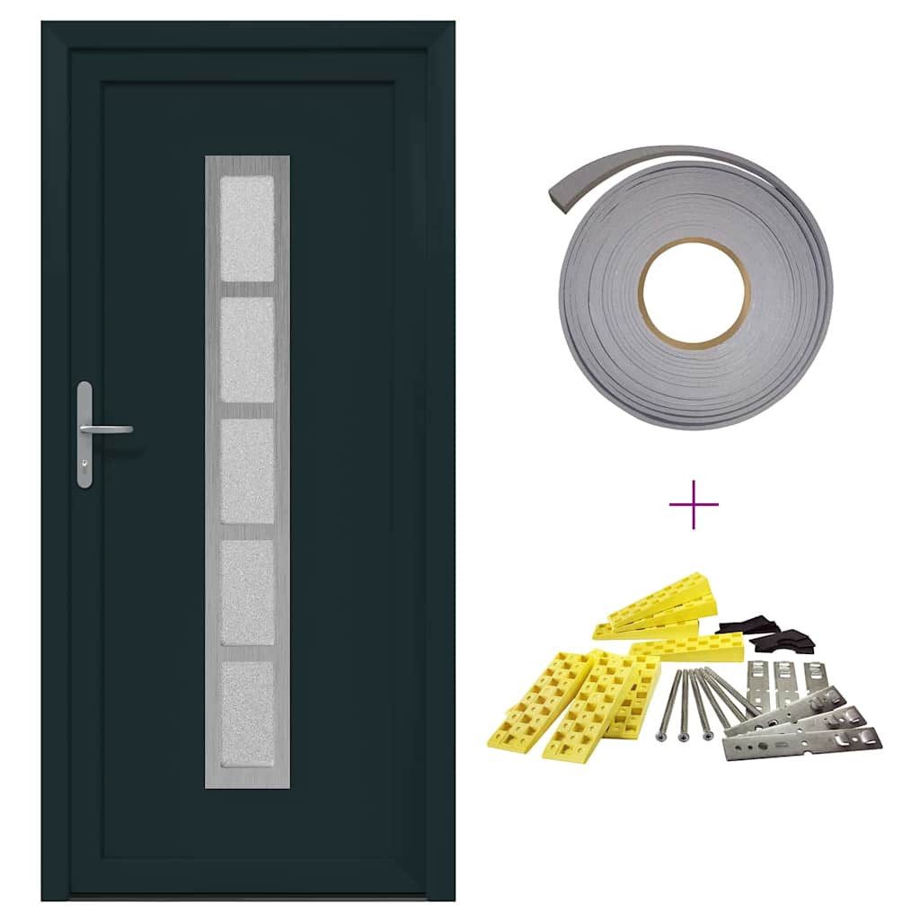vidaXL Haustür Haustür Vordertür Anthrazit PVC 108 x 208 cm mit Glas-Elemente linksan