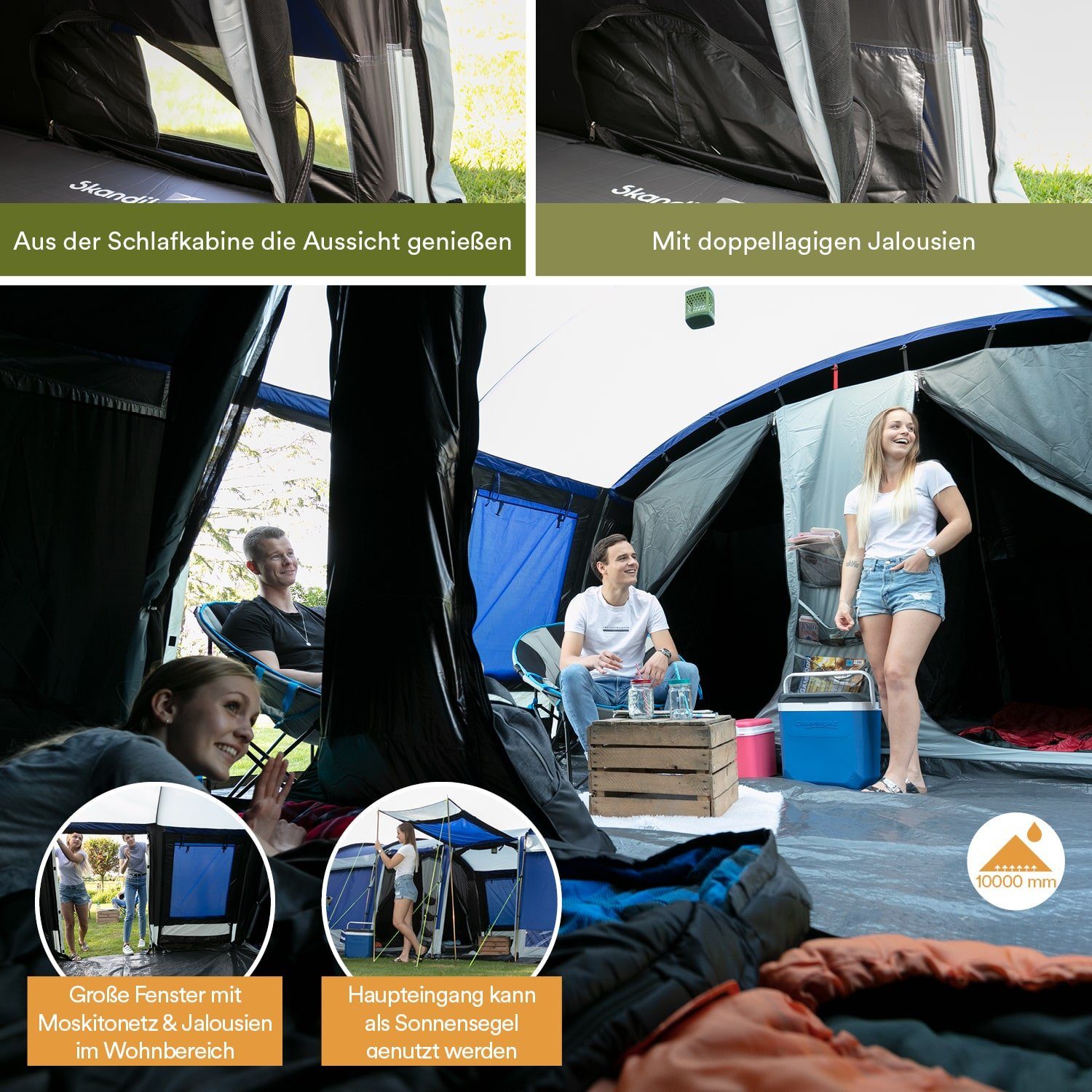 Skandika Camping 10 Tunnelzelt Sleeper (blau), Zelt Personen, für 10 Montana