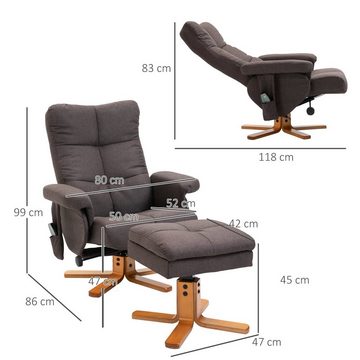 HOMCOM Massagesessel mit Fußhocker Stauraum Liegefunktion Fernsehsessel mit Massagefunktion (Set, 2-St., Relaxsessel), Kann sitzen, liegen und um 360° drehen