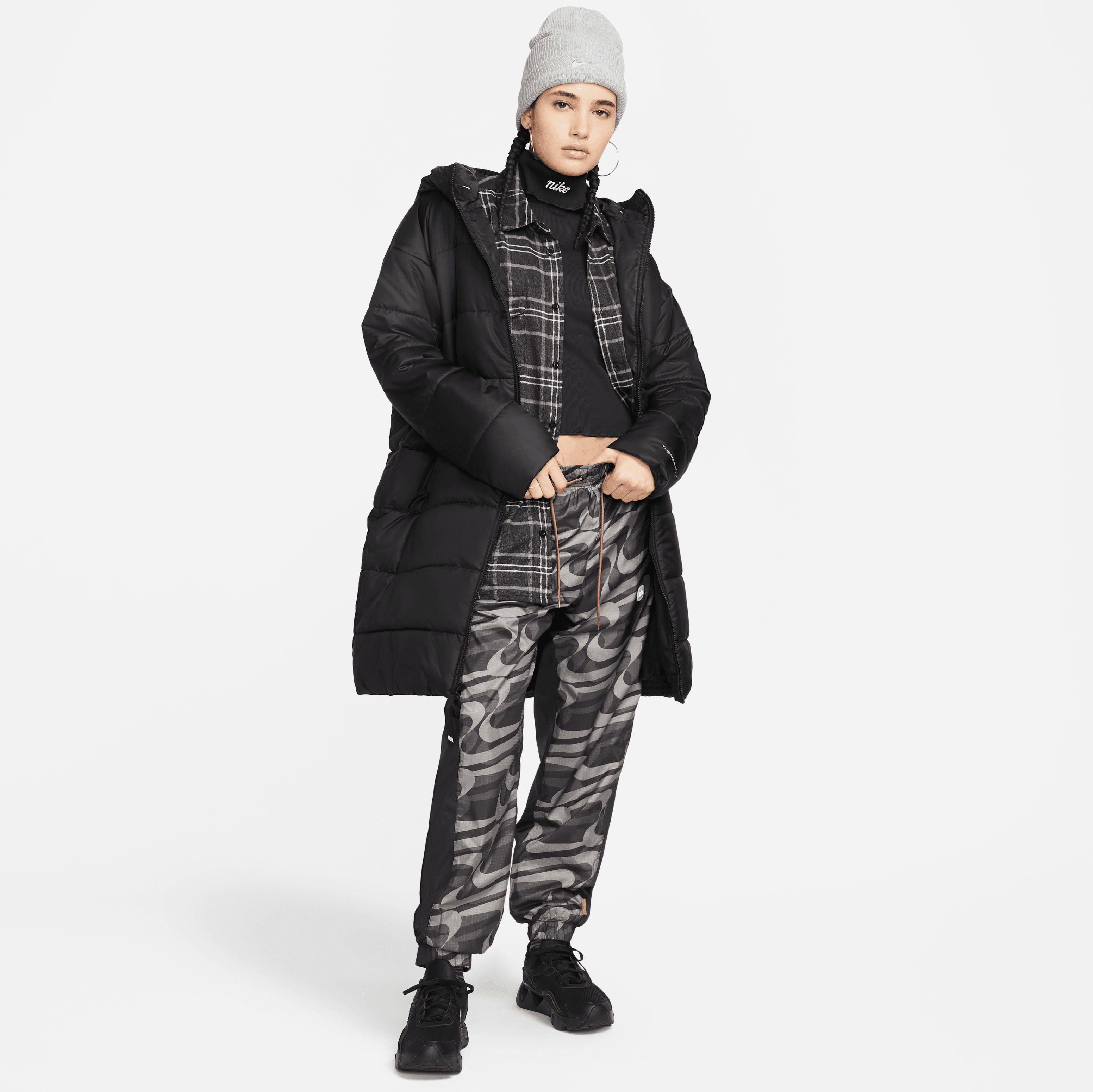 Nike Sportswear Therma-FIT Women's Repel BLACK/BLACK/WHITE Parka Hooded Steppmantel