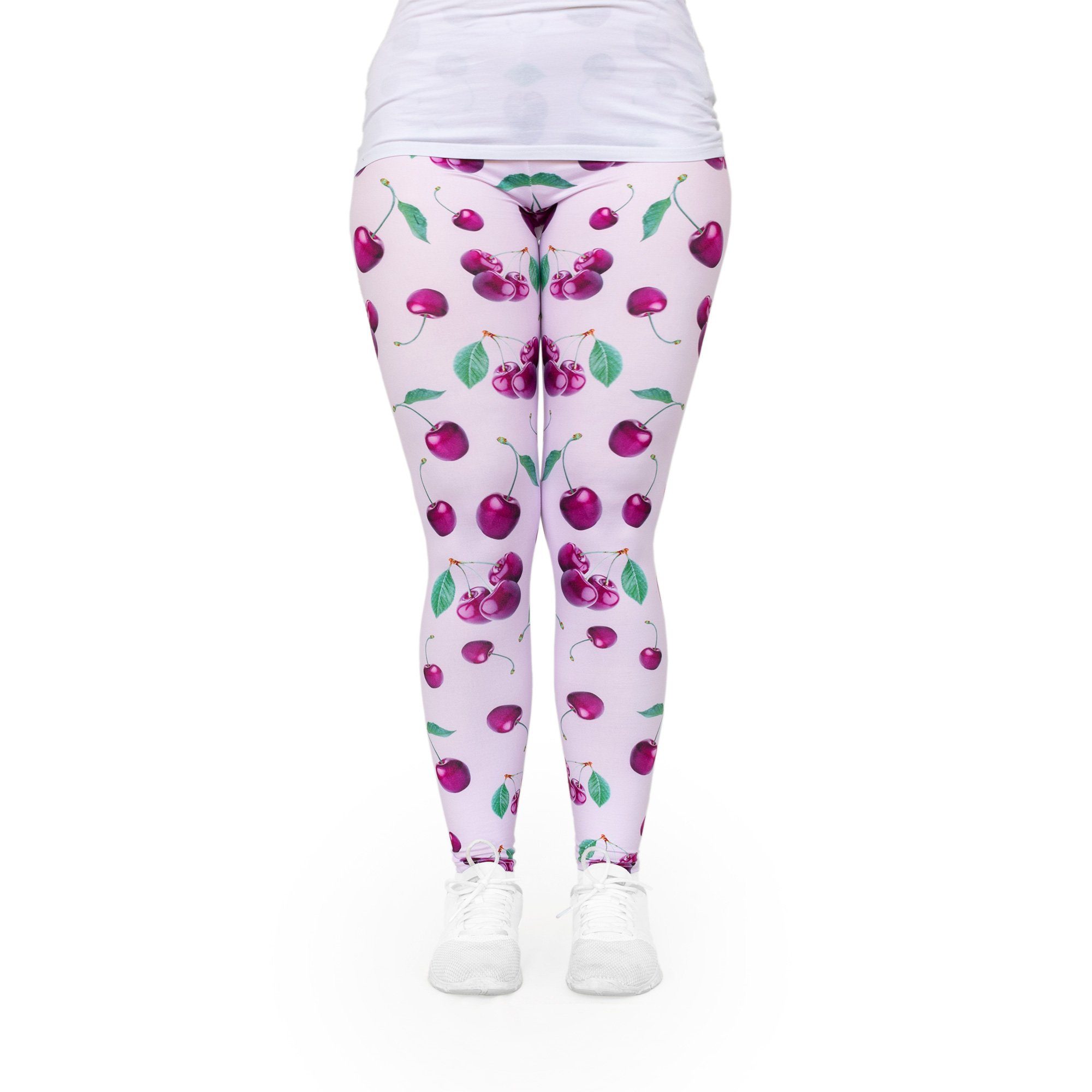 cosey Leggings Blumen-Leggings (Einheitsgröße) - Design Kirschen (farbenfrohes Blumen-Design • figurbetonte Passform • schnelltrocknend, Einzelartikel) Design Kirschen