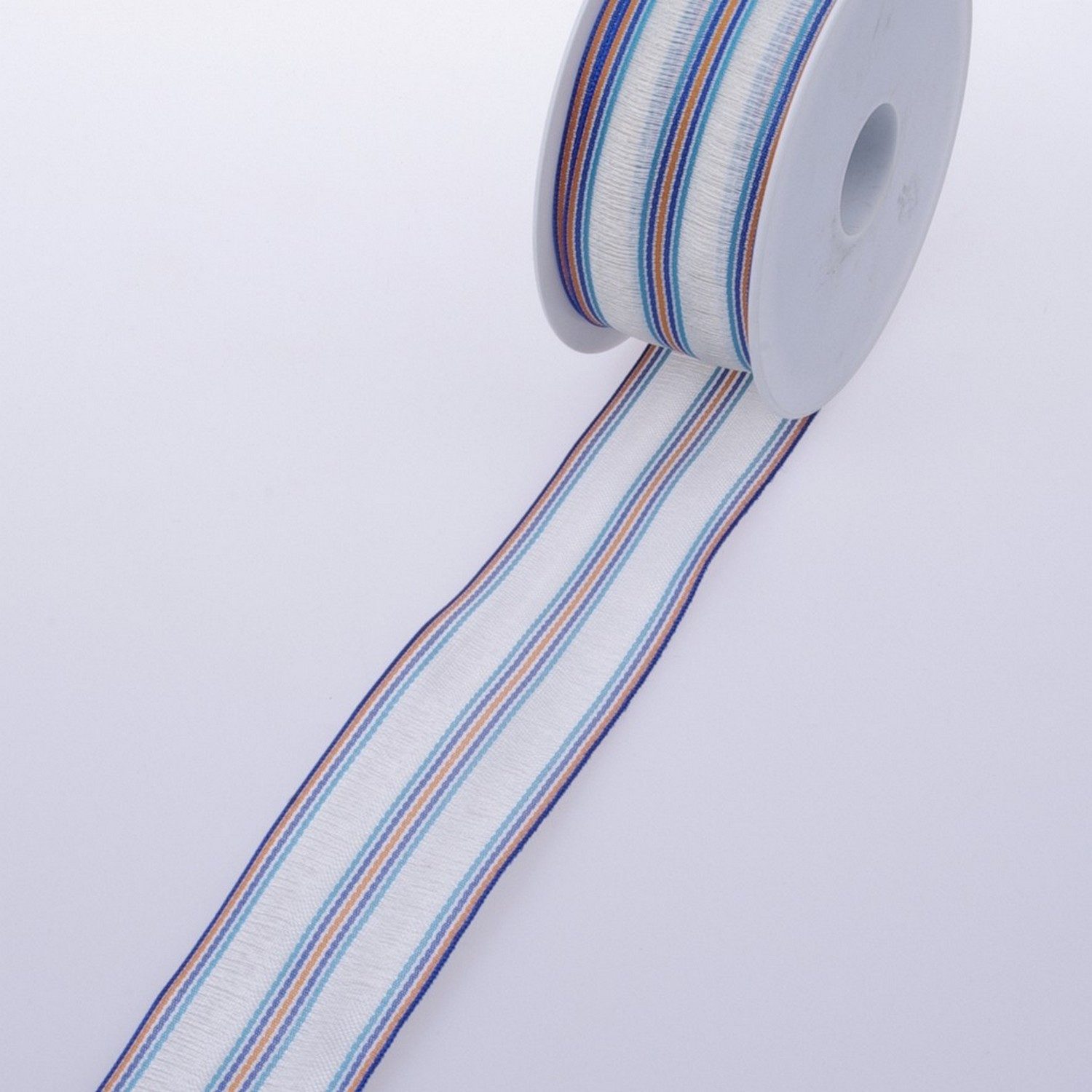 Deko AS Dekoband Dekoband mit Fransen ""Maritim"" blau, creme, orange - 40 mm - 20 m -