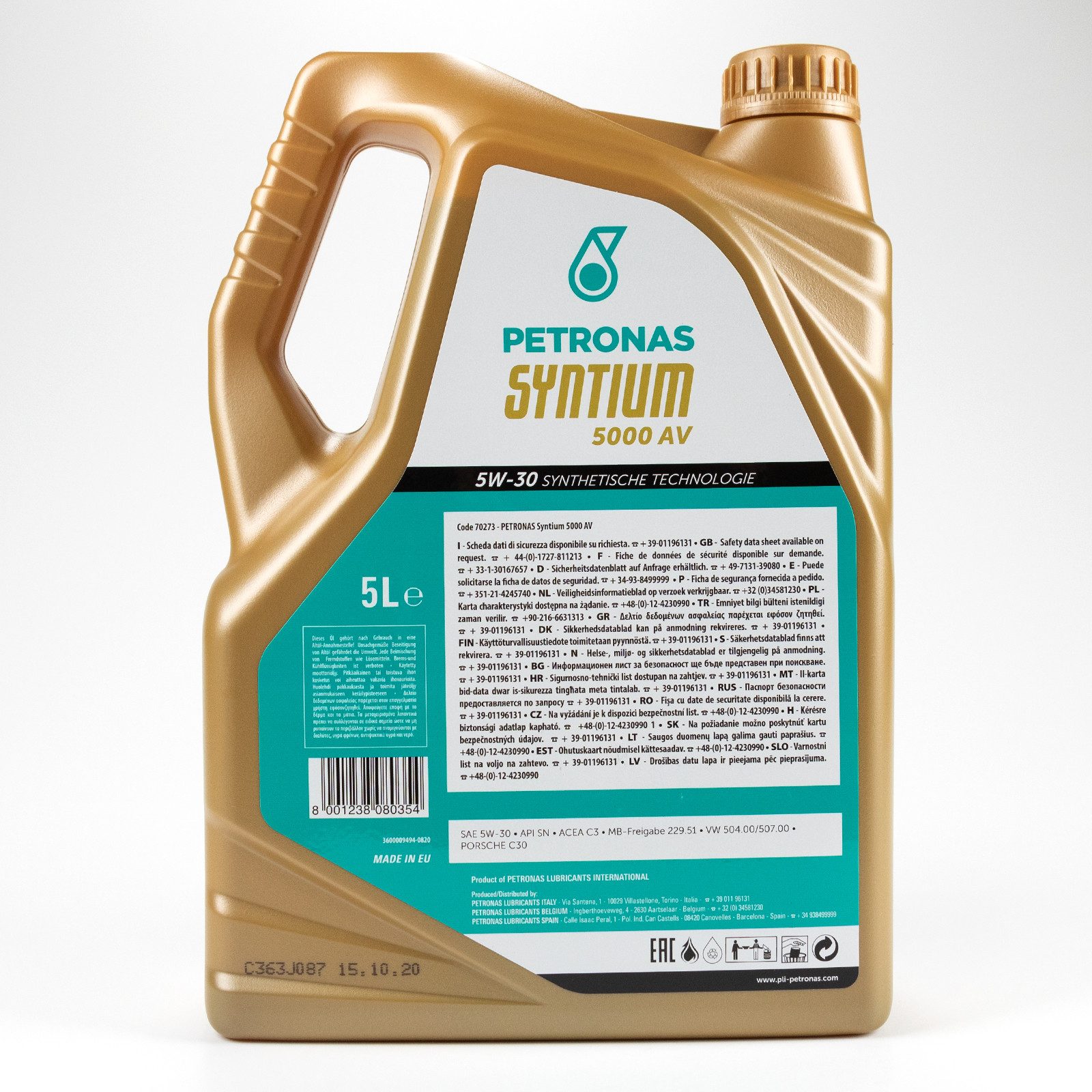 Petronas Motoröl Petronas Syntium 5000 AV Motoröl Öl 5W30 5L 5 Liter ACEA C3 MB 229.51