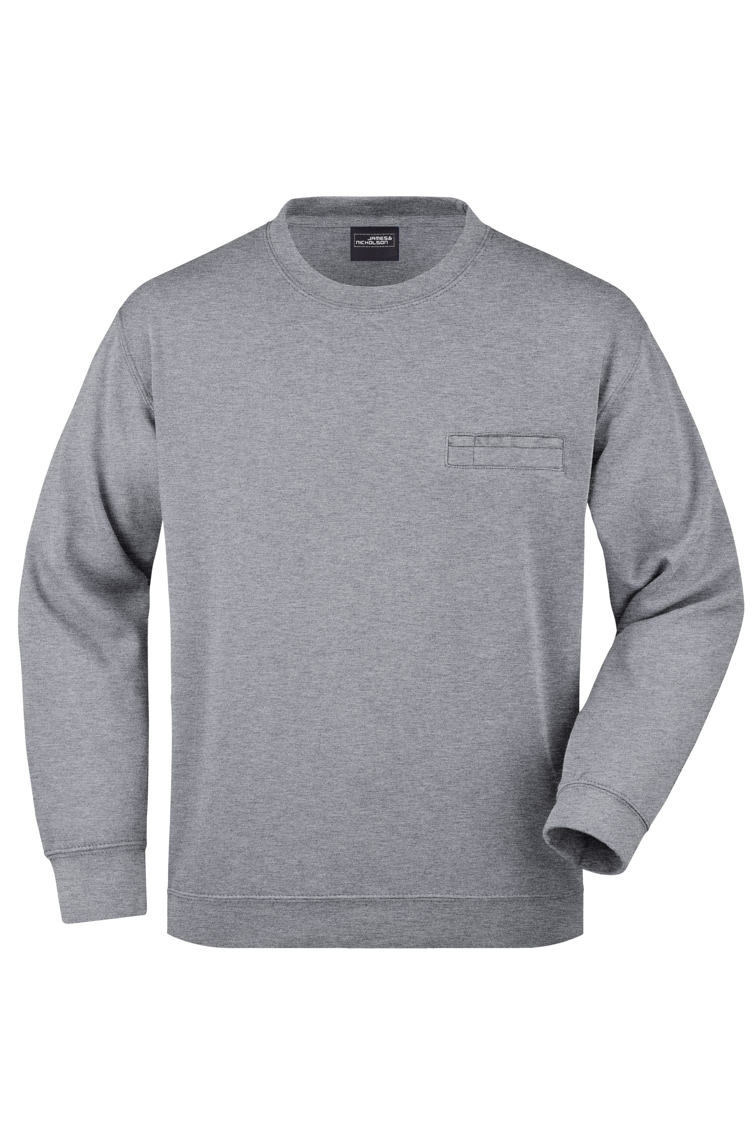 James & Nicholson Sweatshirt Pullover Sweatshirt mit Brusttasche JN924 grey-heather