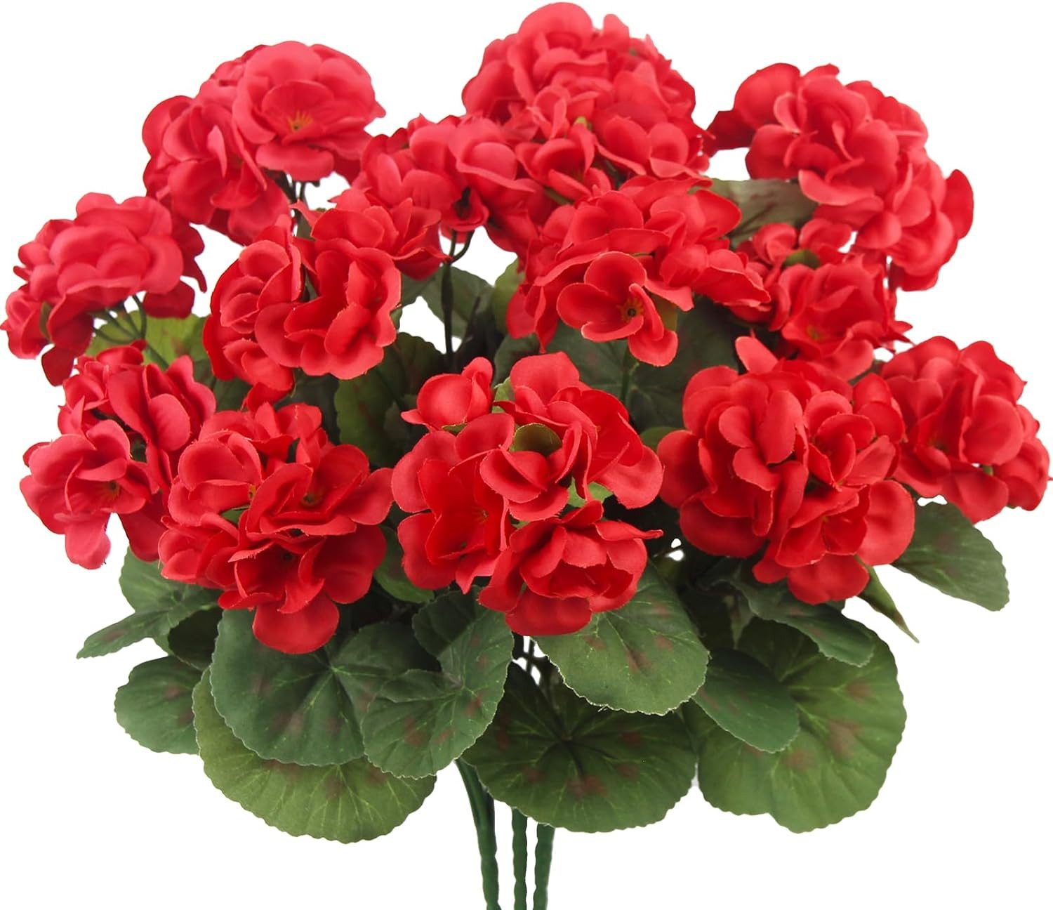 Kunstblumenstrauß 3 Kunstblumenstrauß Geranien, UV-beständige Kunstblumen, Minicloss, geeignet für Garten, Weihnachten und Heimdekoration.