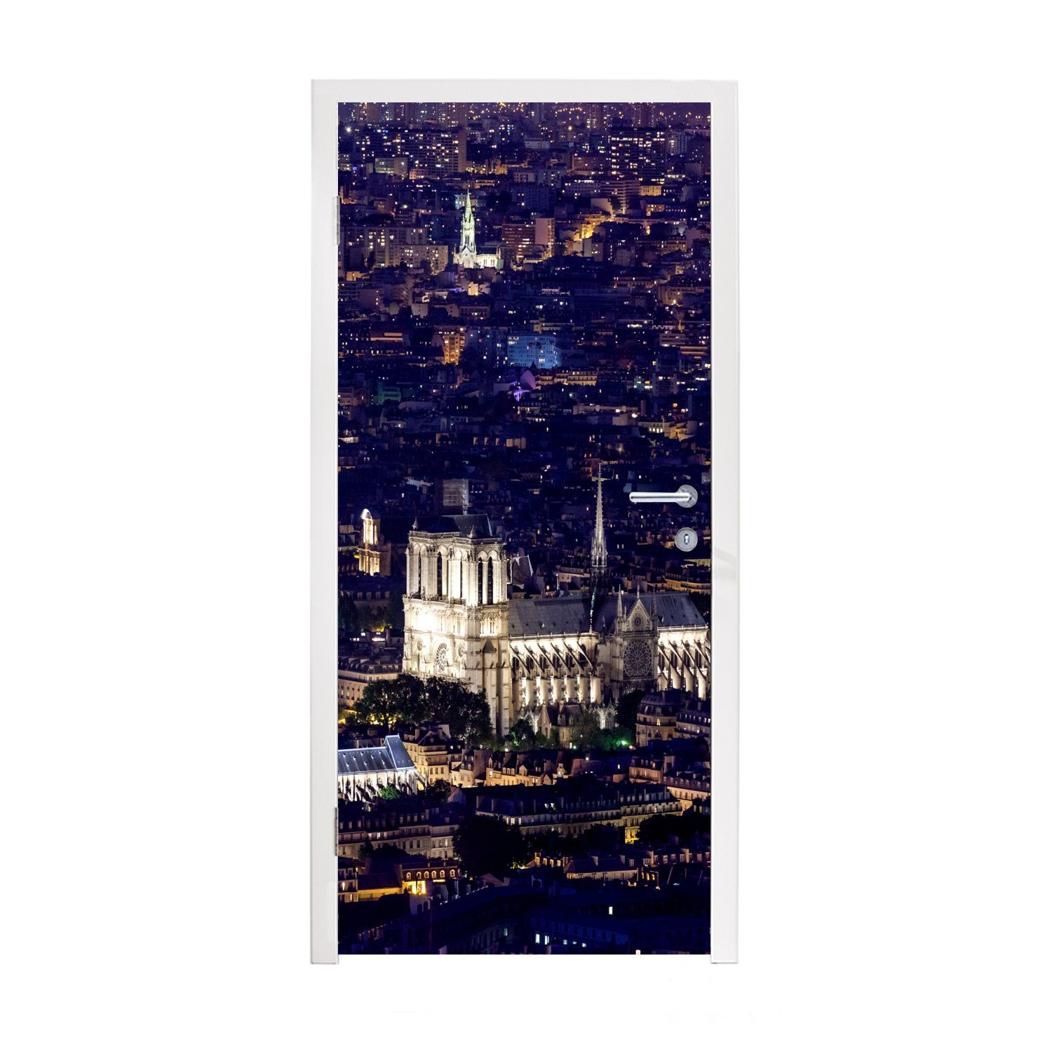 MuchoWow Türtapete Panorama von Paris und Notre Dame, Matt, bedruckt, (1 St), Fototapete für Tür, Türaufkleber, 75x205 cm