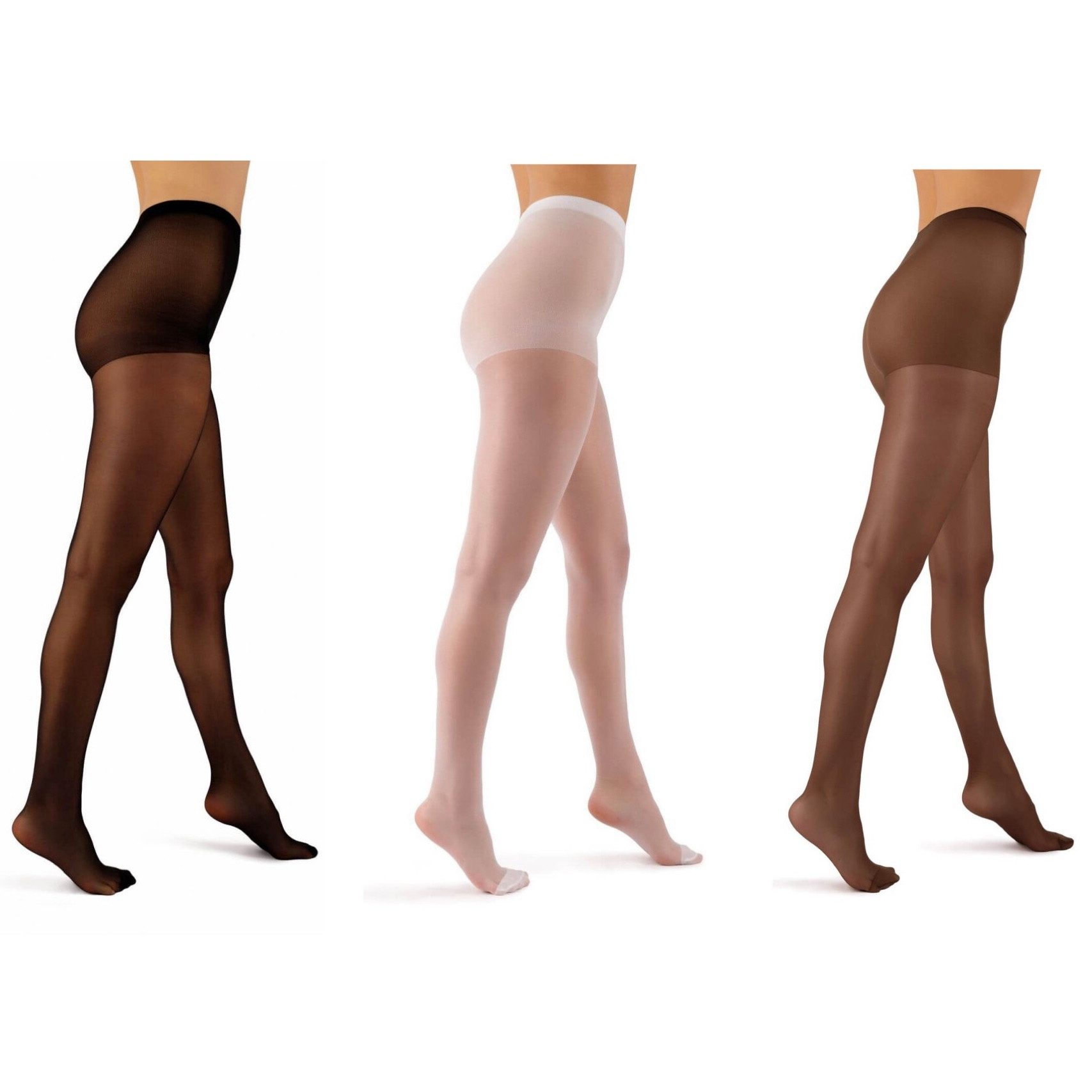 Strumpfhose 20 DEN - 3er Pack in Schwarz / Weiß / Braun