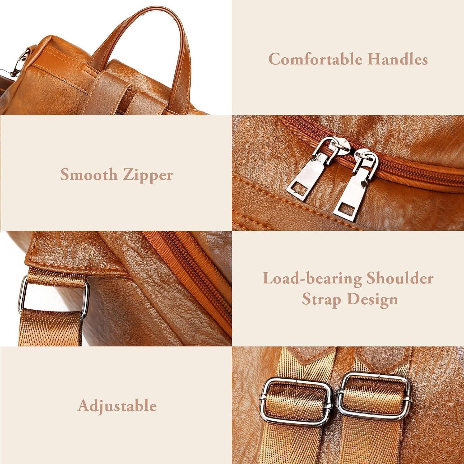 LuxusKollektion Freizeitrucksack Rucksack Damen wasserdicht diebstahlsicher PU Leder Gelb-braun
