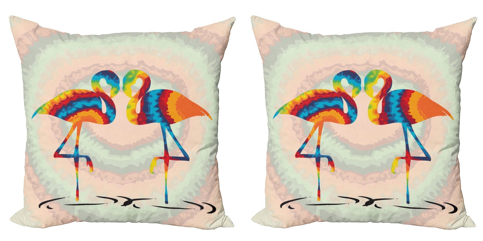 Valentines Birds Digitaldruck, (2 Funky Abakuhaus Accent Doppelseitiger Kissenbezüge Stück), Modern Flamingo