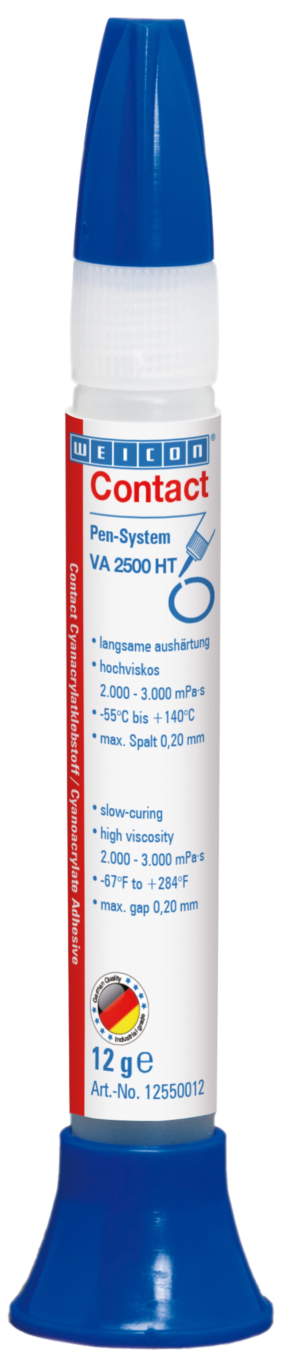 WEICON Клей момент Contact VA 2500HT, Клей момент, hochviskos, hitzebeständig - 140°C, (Pen), langsame Aushärtung, härtet restelastisch aus