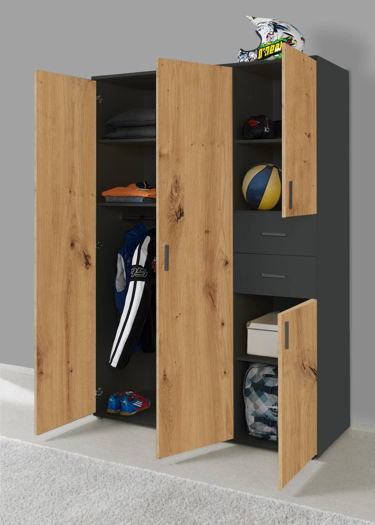 BMG Furniture Elli Complete Baby Room Set (Value Set, Wardrobe, Changing Table, Baby Bed), including removable side rails, Anthracite Artisan color, Made in Germany