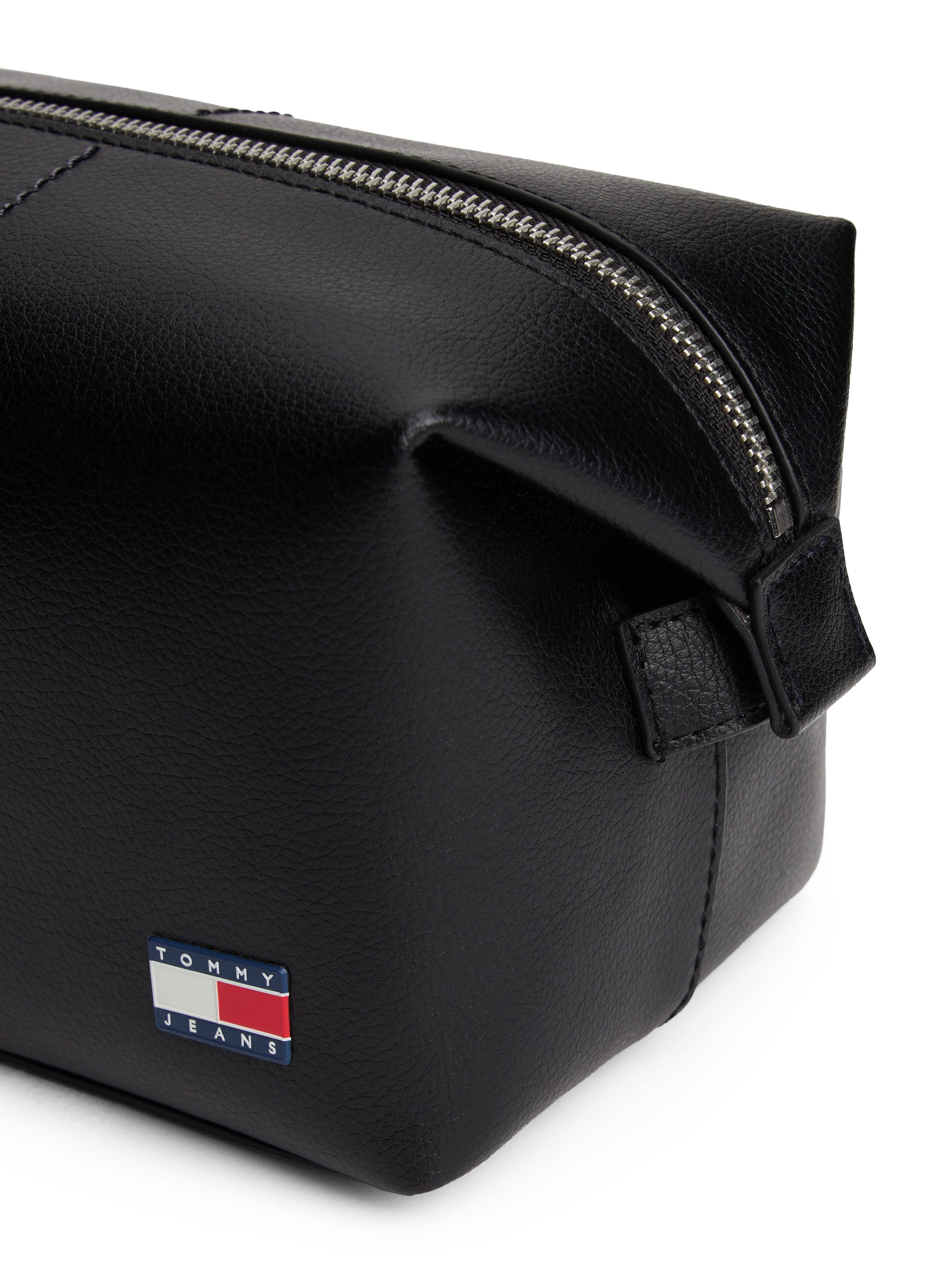 Tommy Jeans Kulturbeutel TJM HERITAGE LEATHER WASHBAG, Unisex Waschbeutel, Kosmetiktasche mit Logoflagge