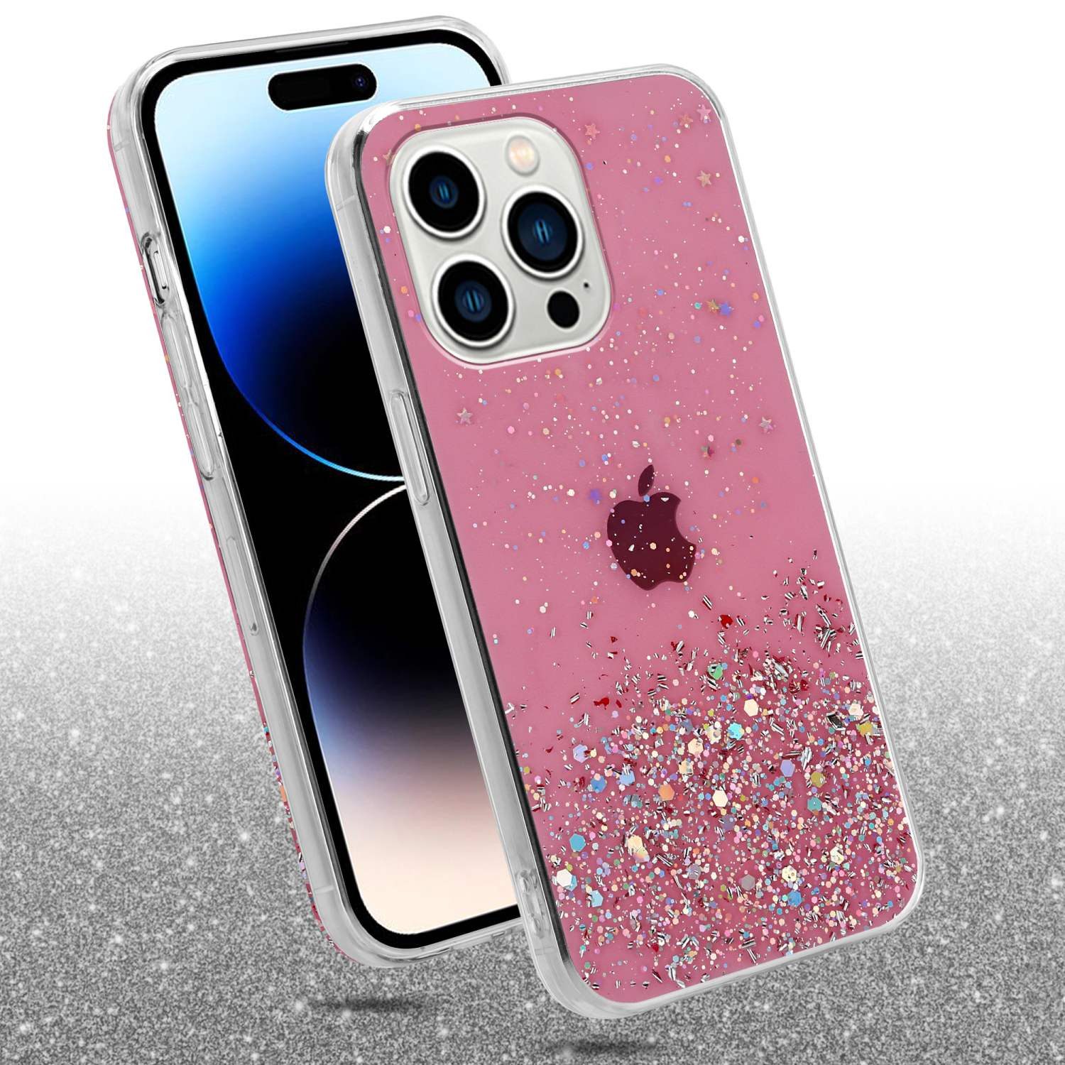 Cadorabo Handyhülle für iPhone 14 PRO Hülle Apple iPhone 14 PRO, Flexible TPU Silikon Handy Schutzhülle - Hülle - mit Glitzer