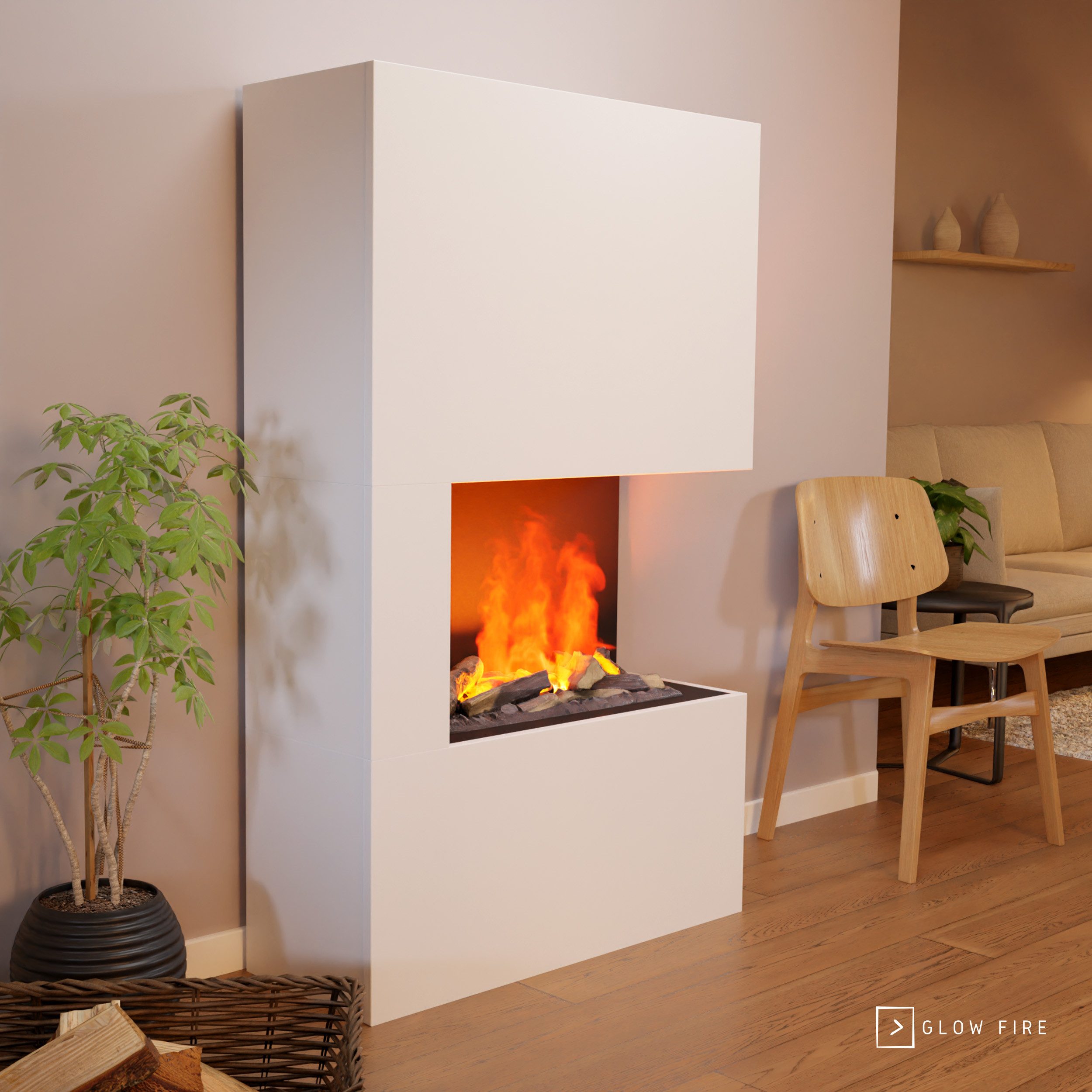 GLOW FIRE Elektrokamin Tucholsky Right Corner Wasserdampf Kamin, Elektrischer Kamin, Wasserdampfkamin mit 3D Feuer und Knisterfunktion