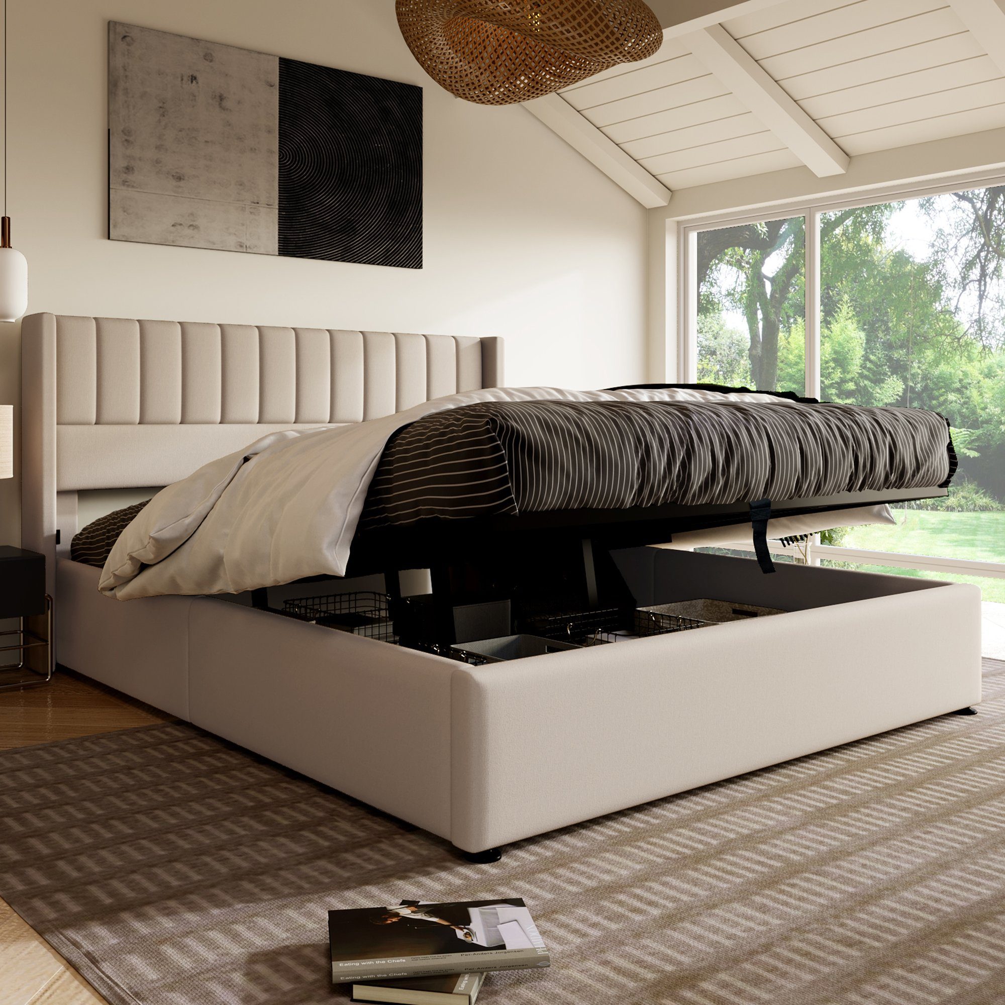REDOM Polsterbett Stauraumbett Doppelbett (140x200cm Grau günstig online kaufen