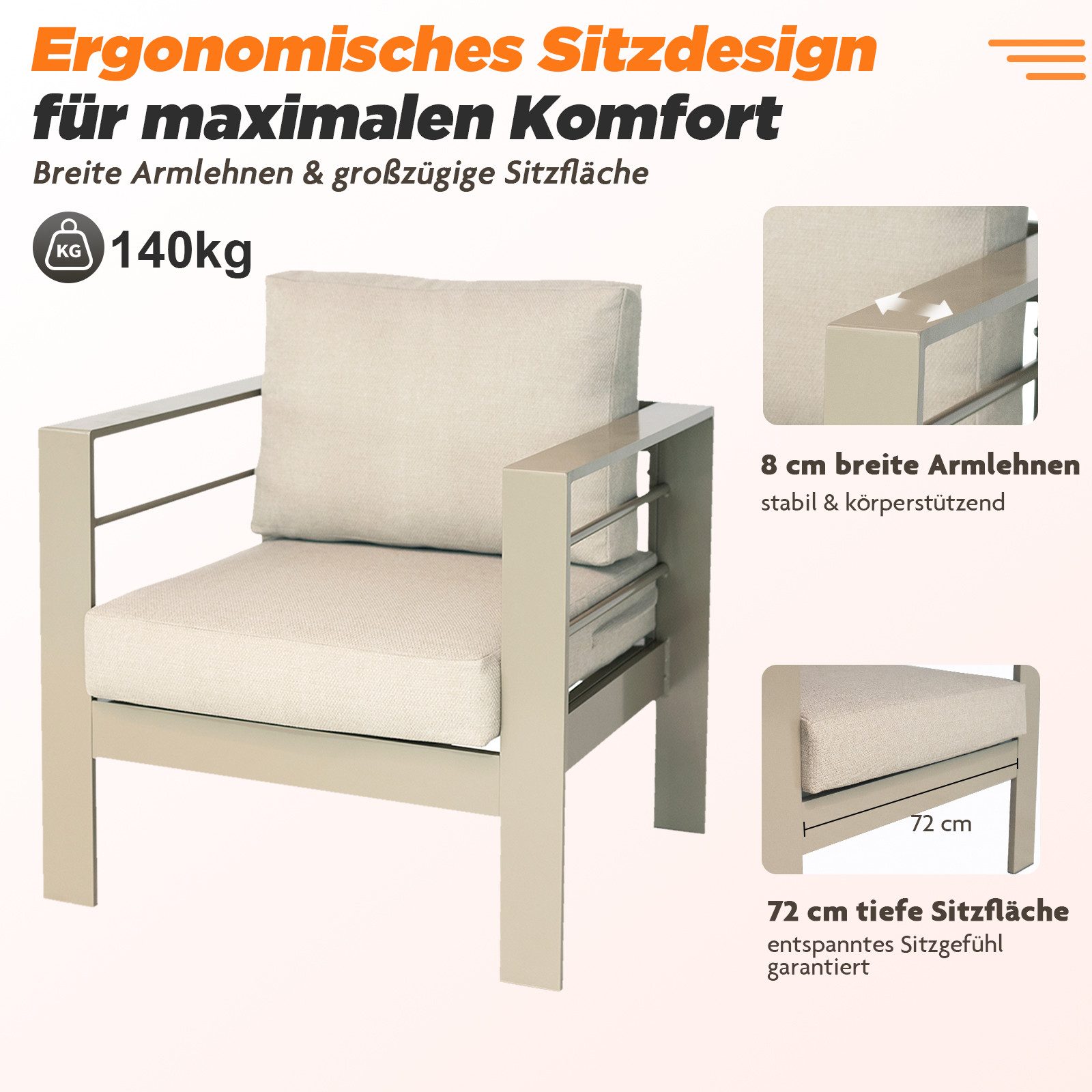 MeXo Gartenlounge-Set Gartenmöbel Set Aluminium wetterfest 6-7 Personen, (12cm Deluxe Relax-Sitzkissen, 5-tlg., Belastbarkeit pro Sitzplatz 140kg), outdoor Gart – Bild 4 von 5
