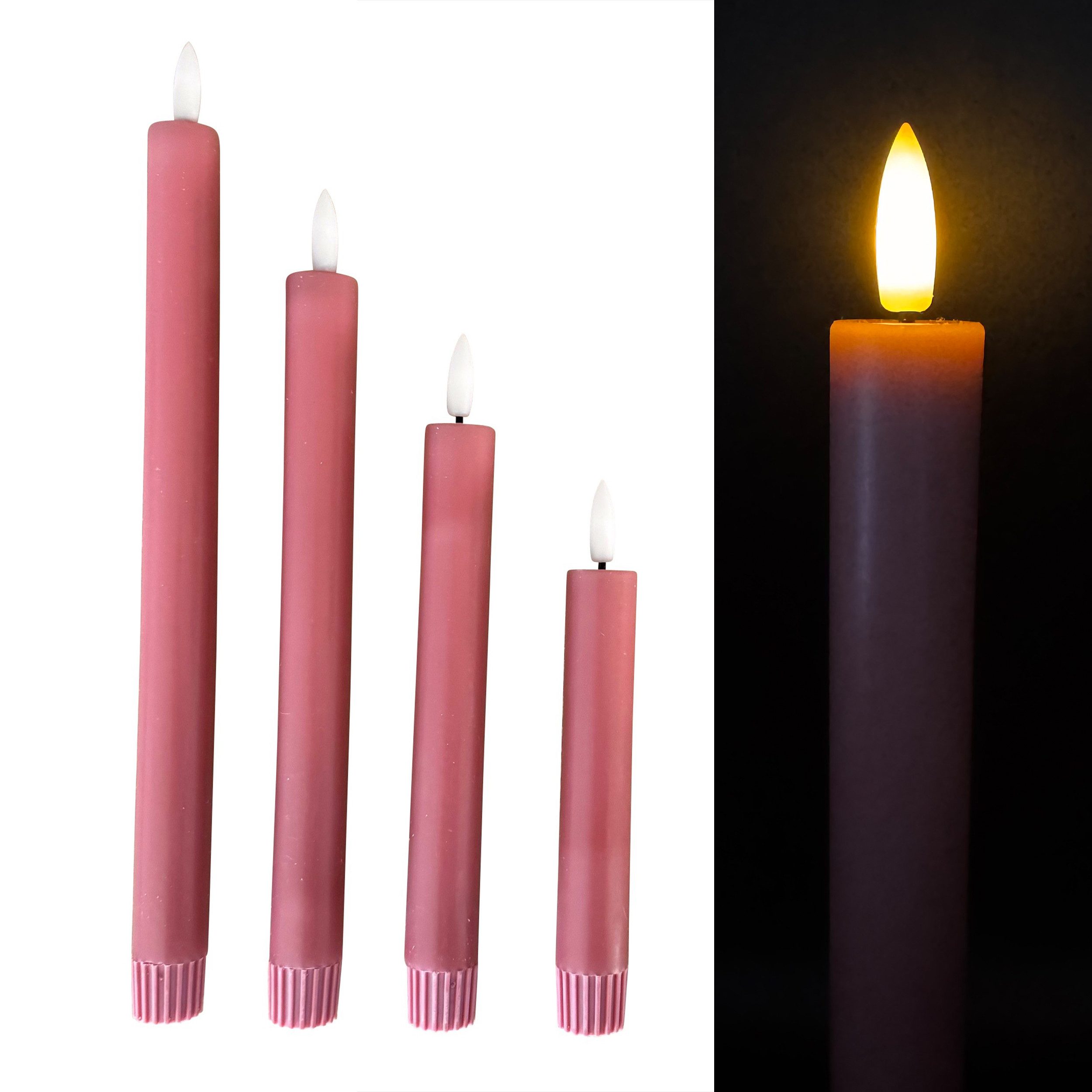 Online-Fuchs LED-Kerze 4 LED Stabkerzen mit 6-Stunden Timer in unterschiedlichen Höhen (473492, Weiß, Gelb, Rosa, Grün & Blau), praktische Touch-Funktion zum schnellen Ein- und Ausschalten