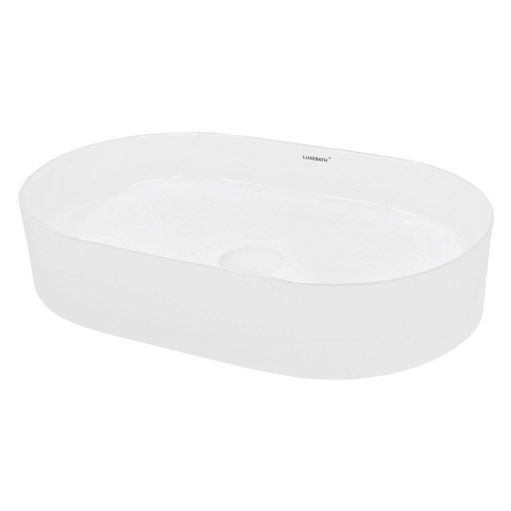 LuxeBath Waschbecken Aufsatzwaschbecken aus Keramik Handwaschbecken Wasserfall Waschtisch, Aufsatzwaschtisch Waschschale Oval 605x380x125 mm Weiß Spülbecken