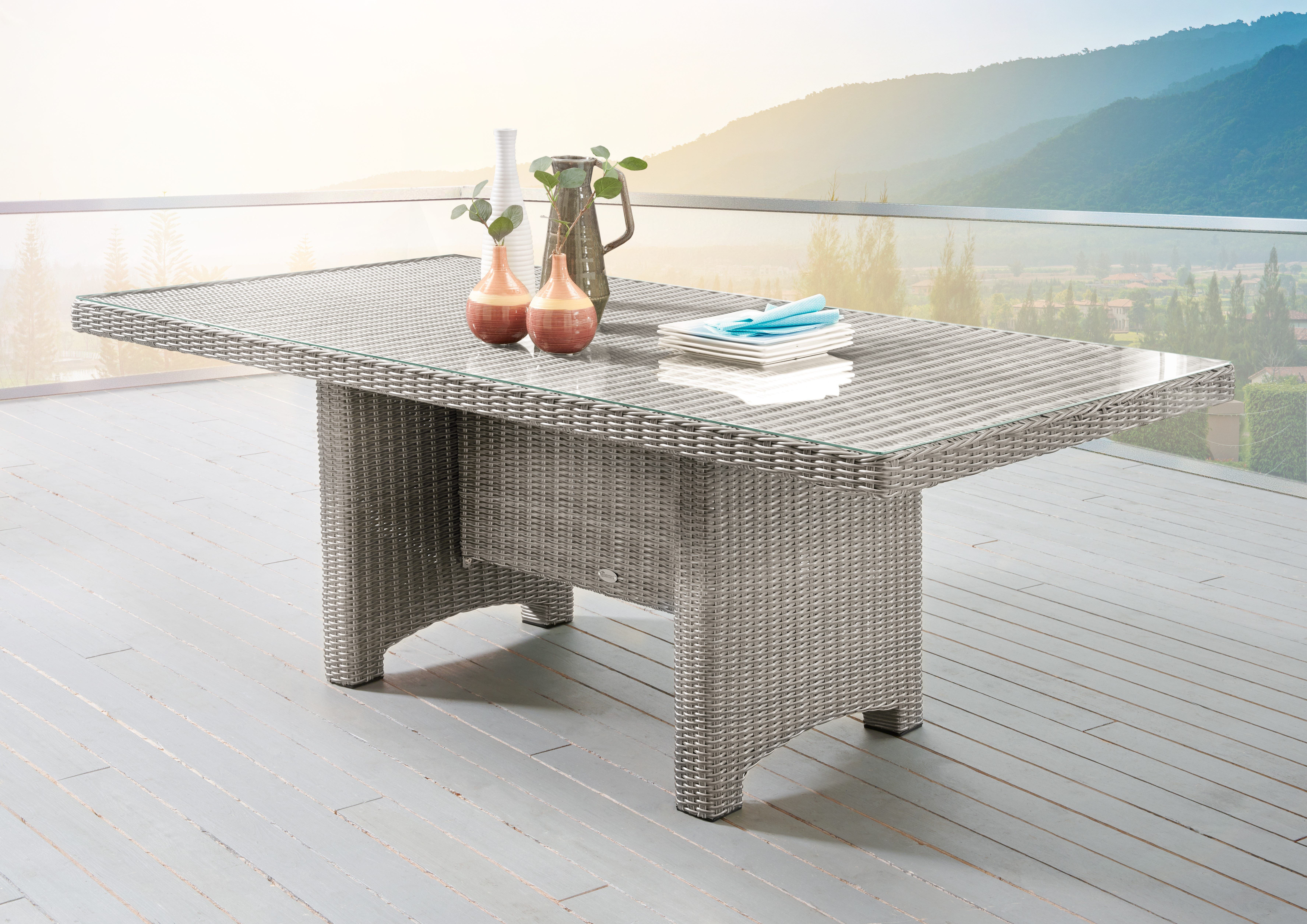 Destiny Gartentisch LUNA, 165x90/200x100 x 75 cm, rechteckig, aufgelegte Glasplatte