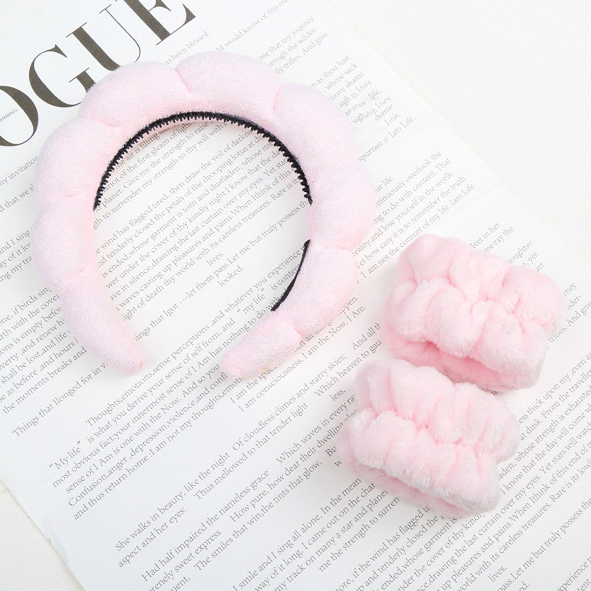 CTGtree Haarreif 3 Stück Haarbänder Handgelenk Waschband Makeup Haarband Set Anti -Bleitschildkröte Serviette+Boutique Armband Pink