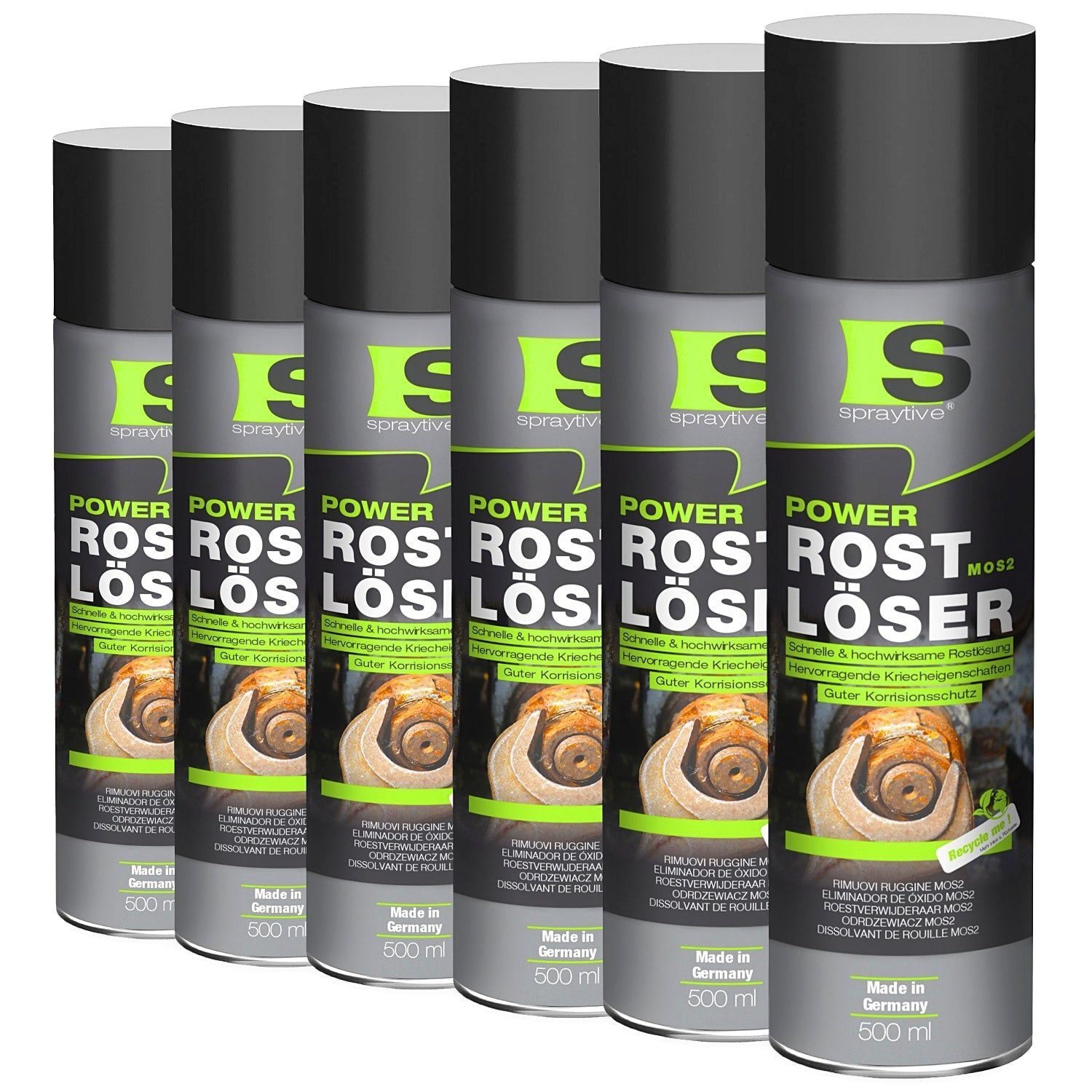 Spraytive 6x 500ml Rostlöser MoS₂ Spray – Schnellrostlöser mit Korrosionsschutz Rostentferner (Made in Germany)