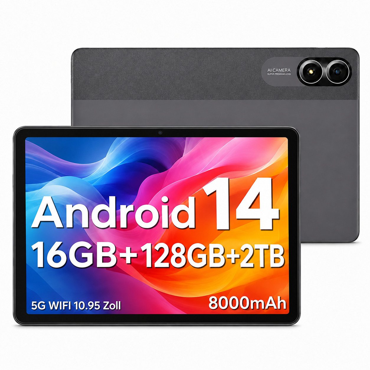VASOUN TAB15 Lite Tablet 11 Zoll,128 GB,8000 mAh Akku mit 18W Schnellladung Tablet (11", 128 GB, Android-Betriebssystem, ( 5G WiFi13MP,FHD Display,zwei Lautsprecher)