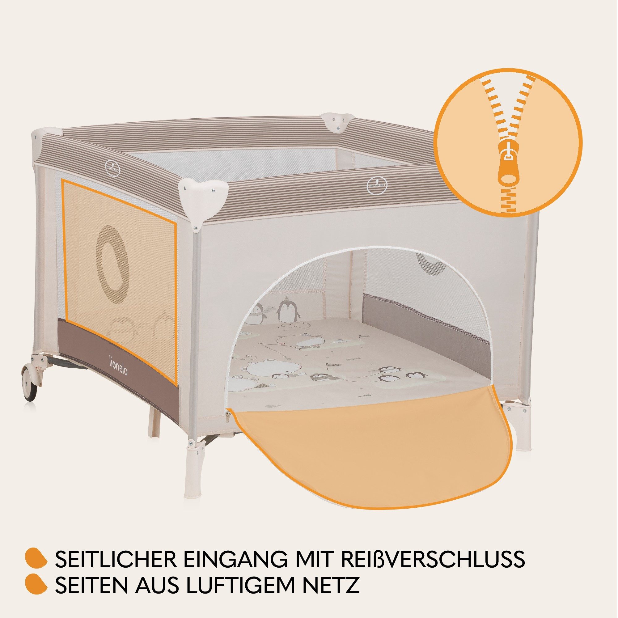 lionelo Laufgitter BONNIE (Set), Große Fläche, Seiteneingang, leicht klappbar, Transporttasche – Bild 3 von 5