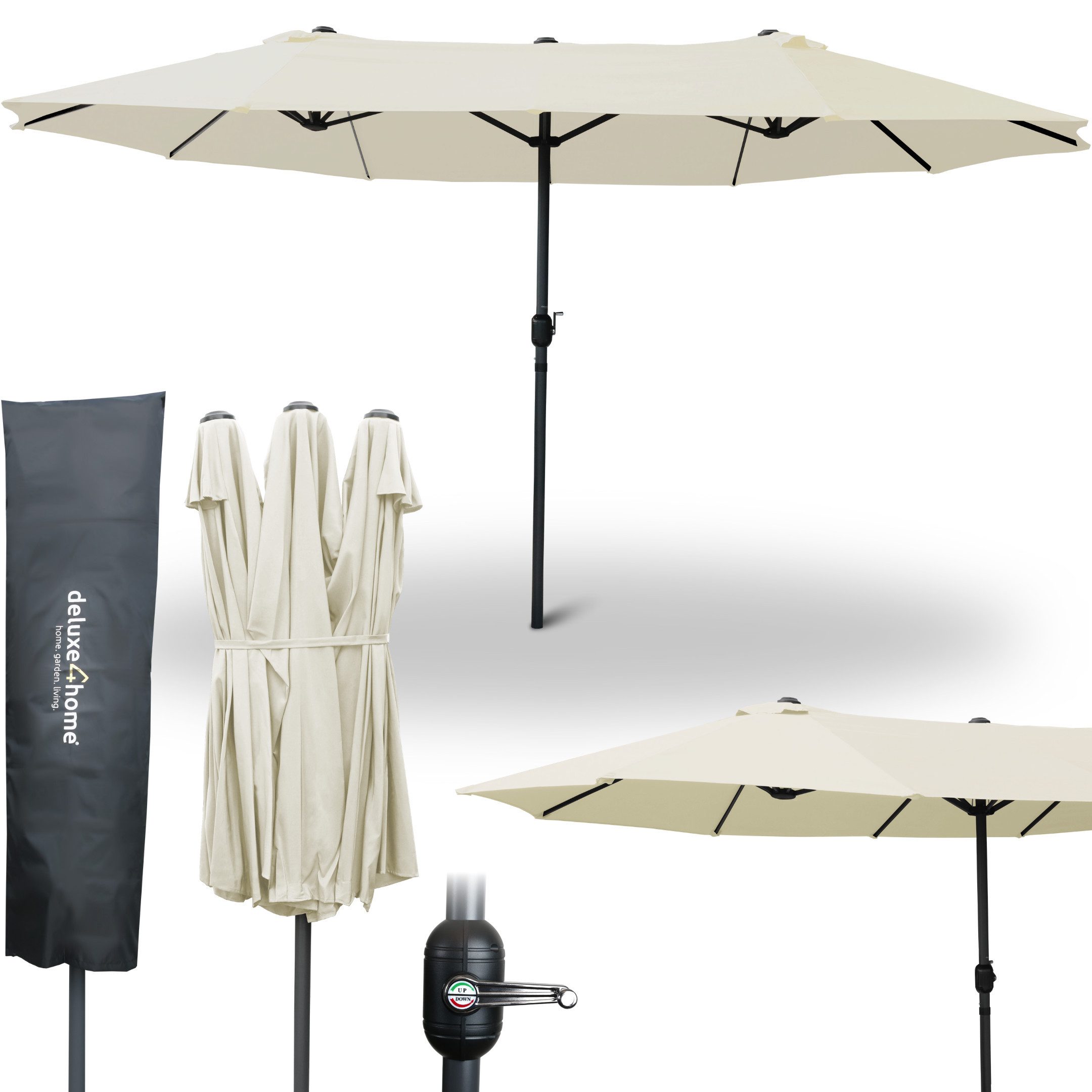 deluxe4home Sonnenschirm XXL Doppelsonnenschirm I Terrassenschirm Extra Groß, LxB: 450x260 cm, Mit Handkurbel & Dachbelüftung