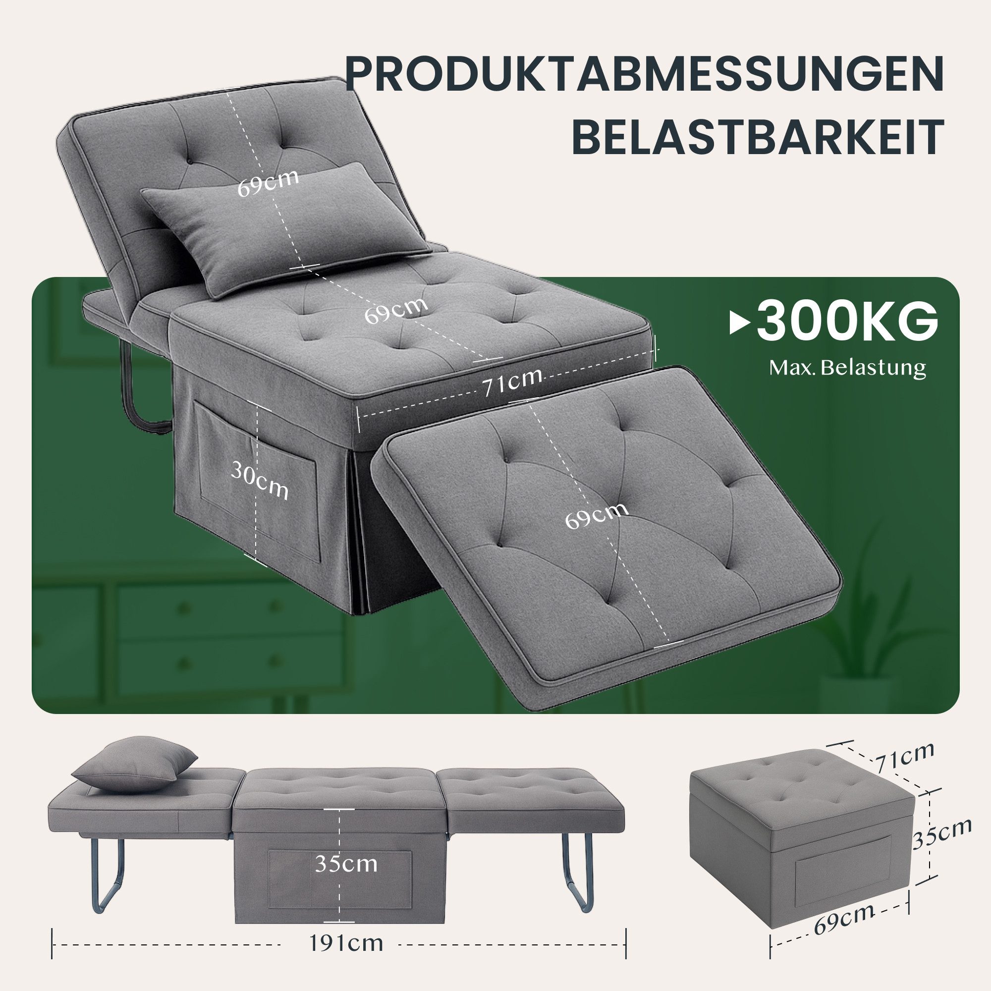 FLEXISPOT Schlafsofa Relaxsessel mit Liegefunktion, Loungesessel, Ottoman, günstig online kaufen