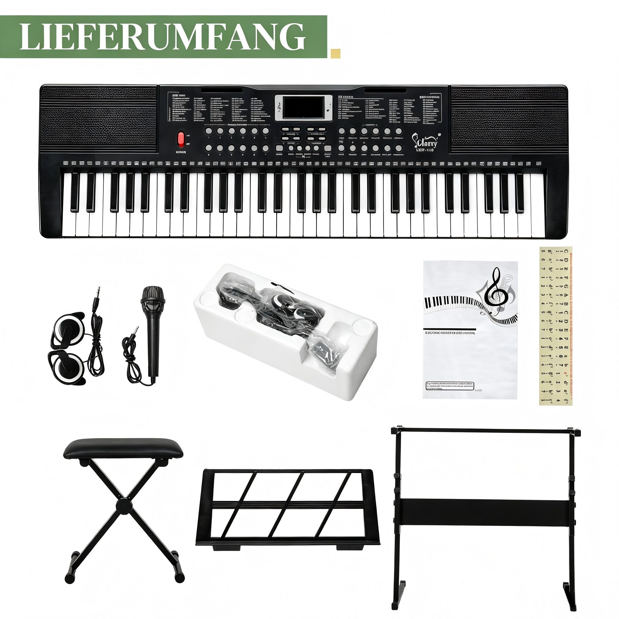 VINGLI Digitalpiano 61-Tasten Keyboard Piano Set mit Klavierständer, Klavierhocker, tragbar, LED-Bildschirm, 3 Lehrmodi, Schwarz/Weiß/Rosa – Bild 4 von 5