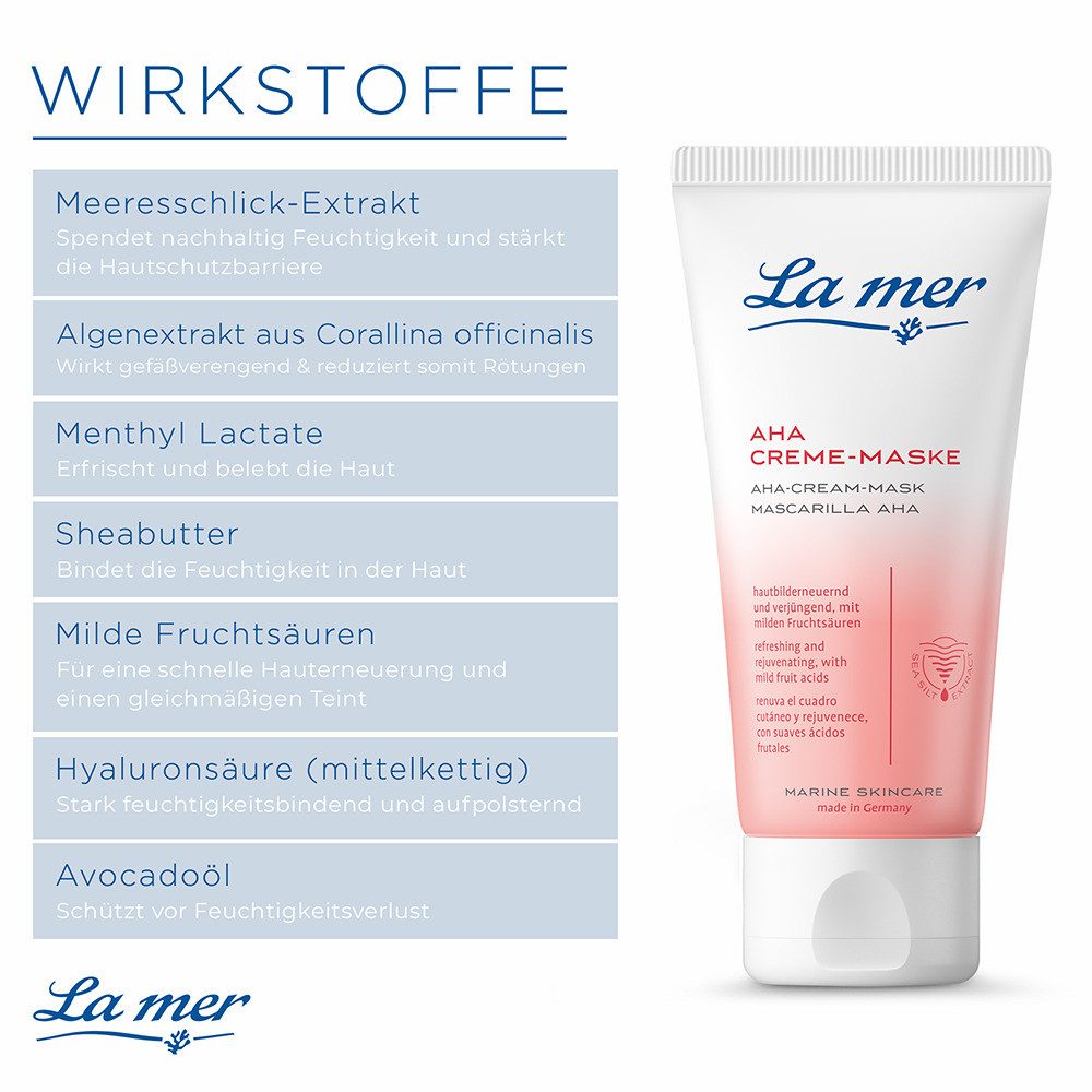 La mer Gesichtspflege AHA-Creme-Maske – milde Fruchtsäure Gesichtsmaske, Fördert die Hauterneuerung und schenkt einen rosigen Teint