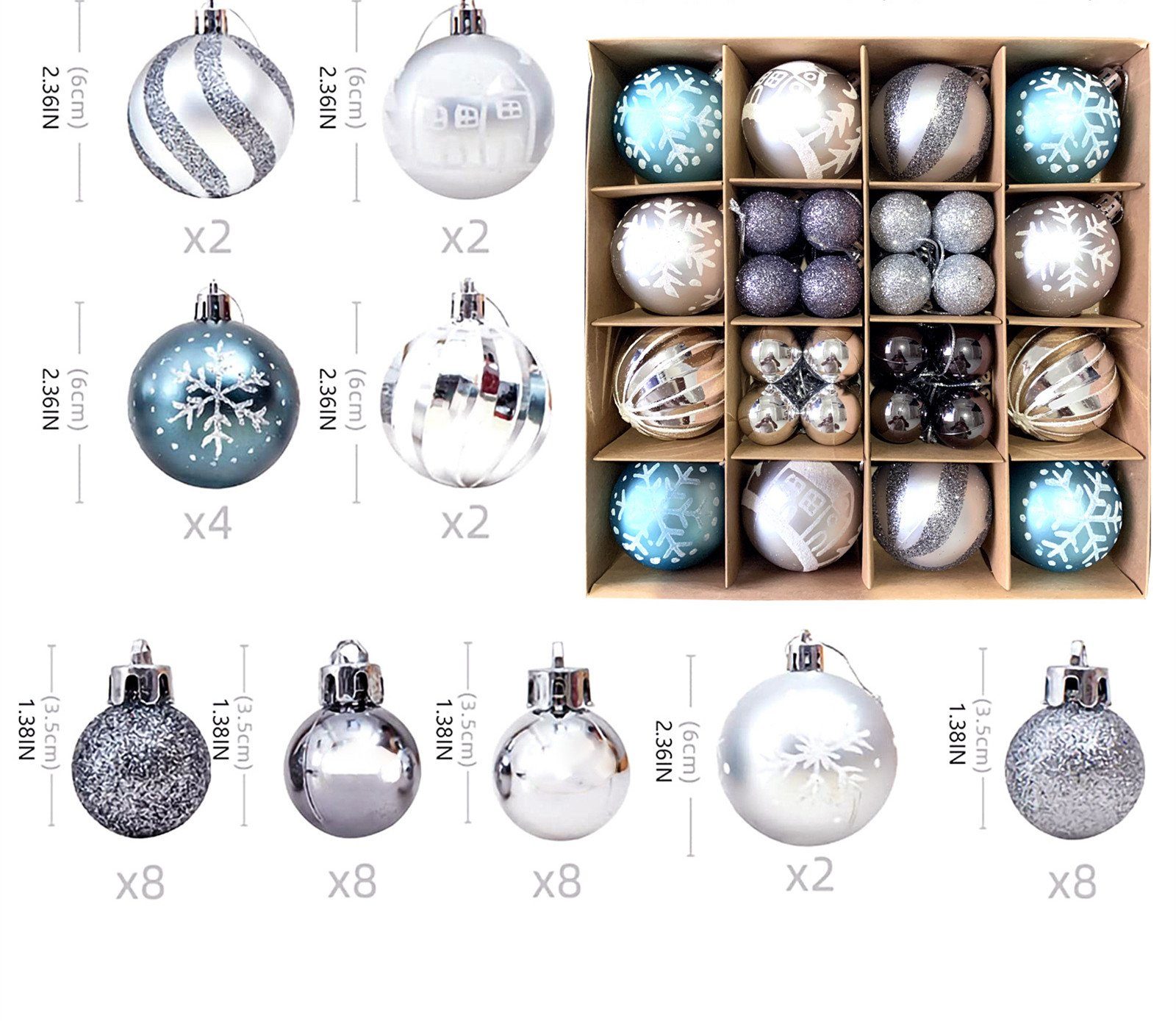 silber Christbaumkugeln XDeer Weihnachtsbaumkugel blau Weihnachtsbaumschmuck,Weihnachtsbaumkugeln + Weihnachtskugeln Set, Deko Weihnachten,