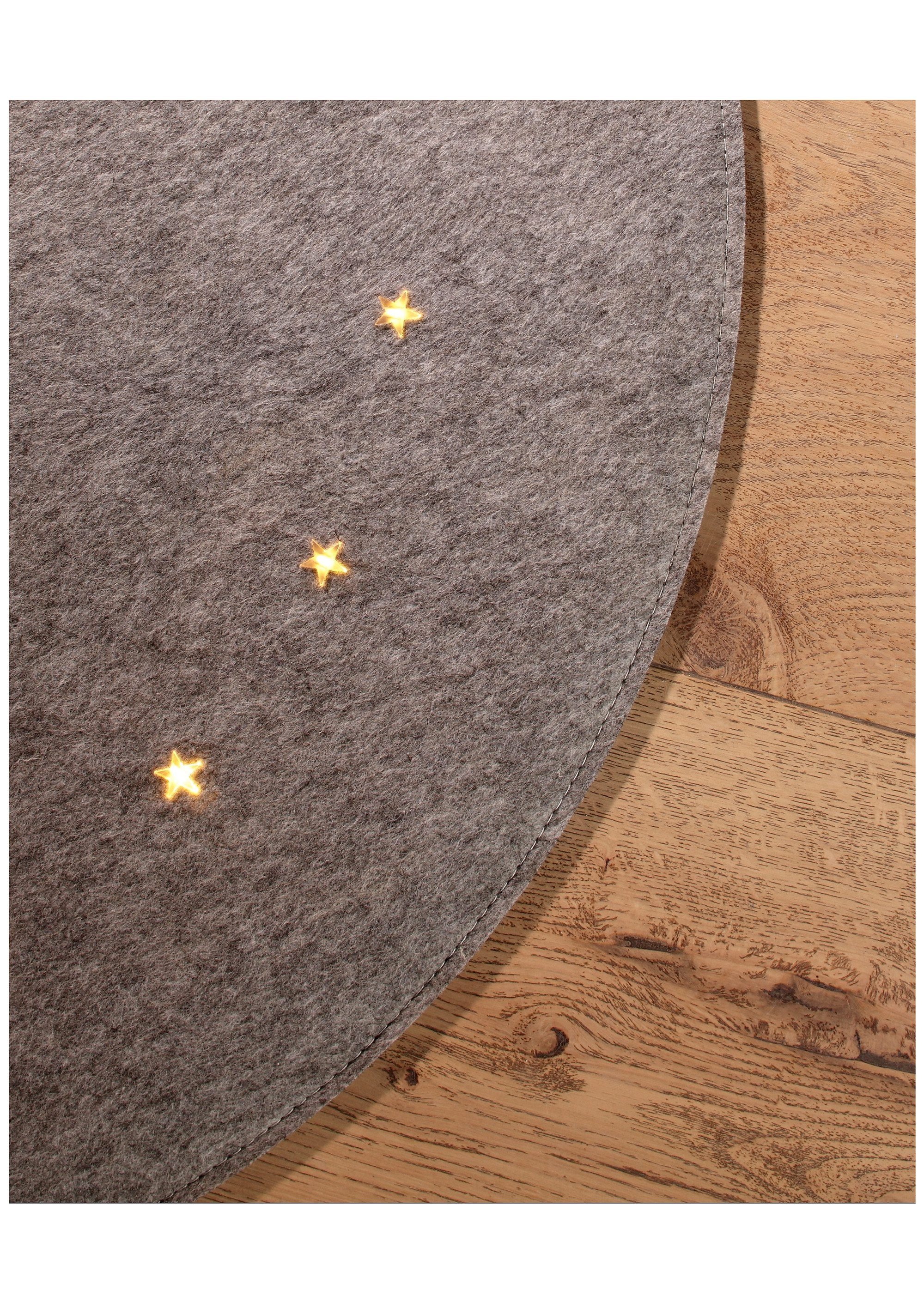 Star-Max Weihnachtsbaumdecke Filzoptik, Weihnachtsdeko, LED-Beleuchtung Christbaumschmuck, 90 grau cm, mit Ø