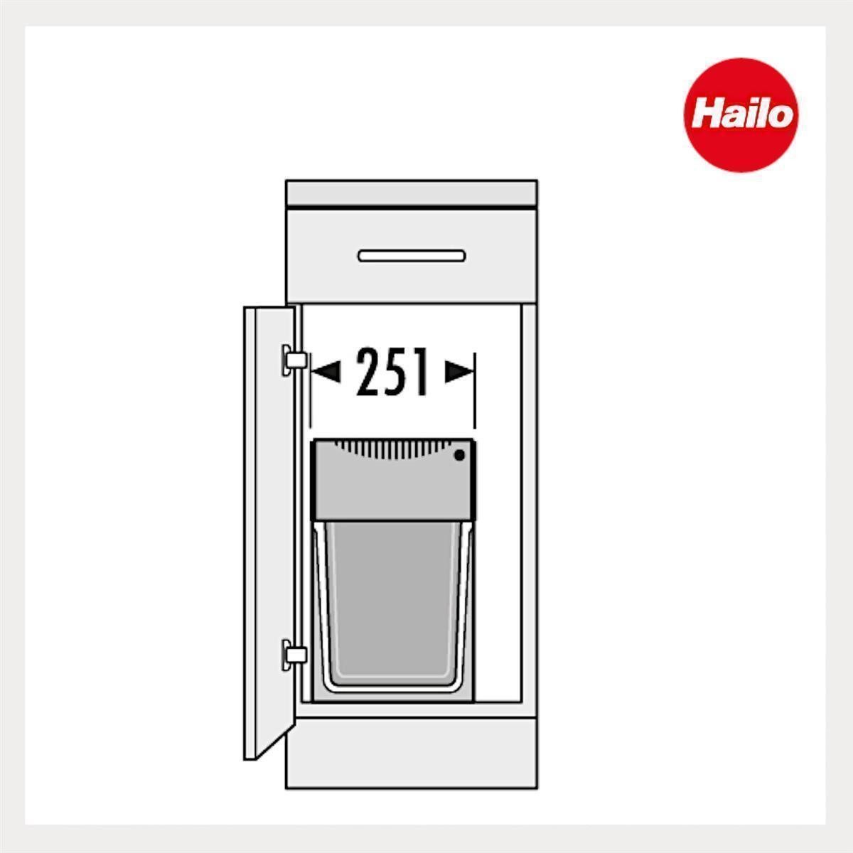 Hailo Einbaumülleimer Hailo Tandem Abfallsammler 2x15 L Vollauszug ab 30 cm, für Schrankbreite ab 300 mm mit Drehtür – Bild 5 von 5