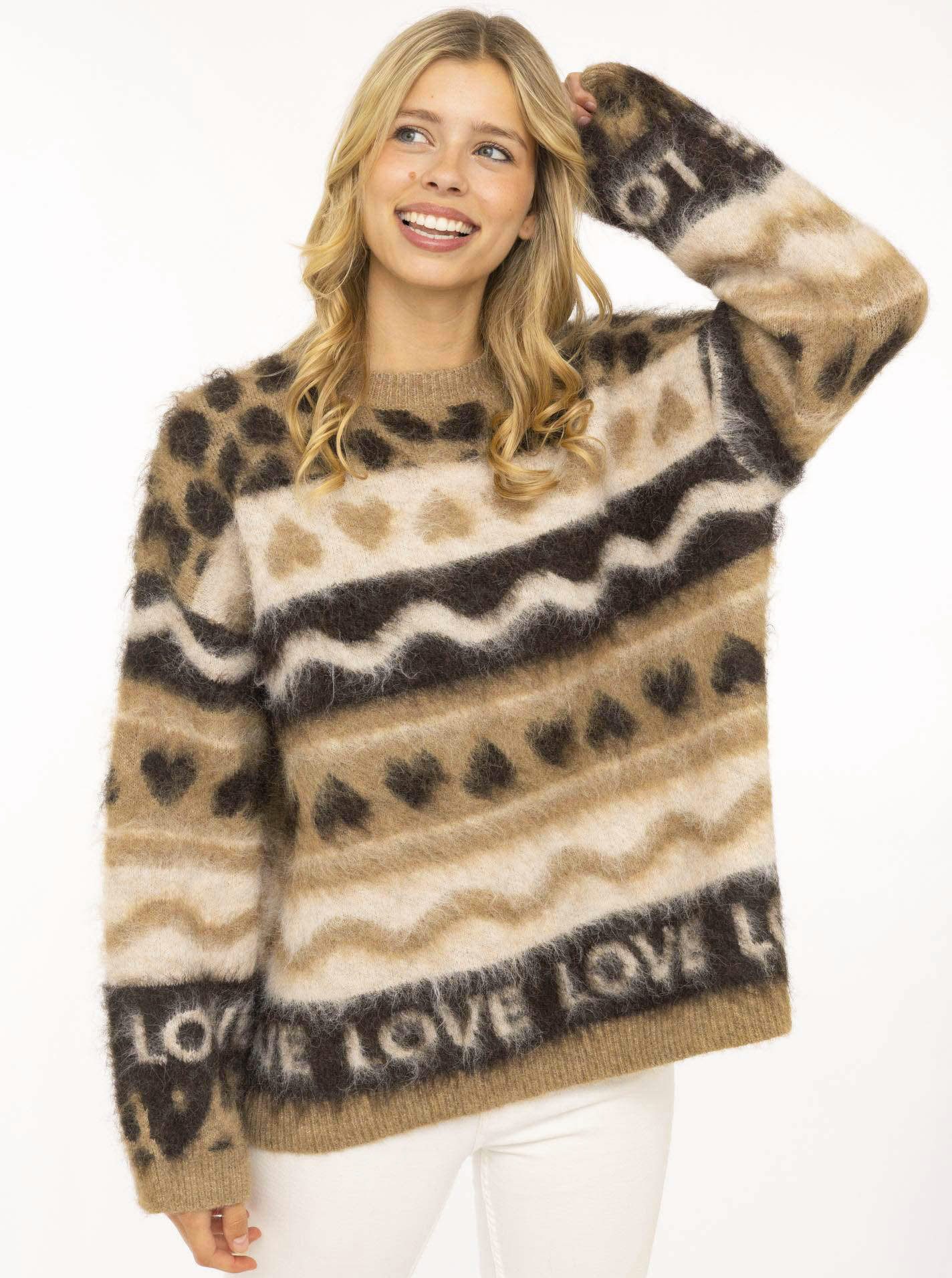 Zwillingsherz Strickpullover "LEO LOVE" auffallender Mustermix, Rundhals, oversize, komfortables Strick