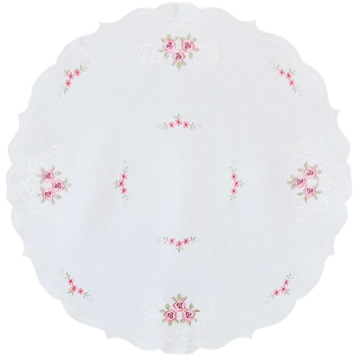 matches21 HOME & HOBBY Tischdecke Tischdecke MARGIT rund Stickerei Rosenmotiv Polyester Ø 85 cm (1-tlg), Pflegeleicht & waschbar bei 30 °C