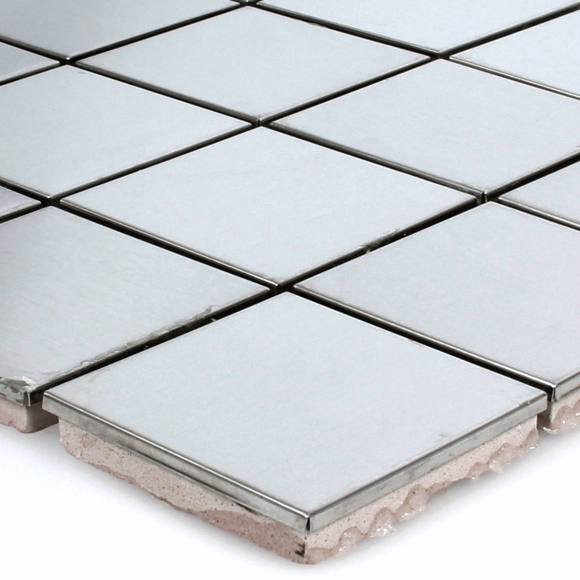 Mosafil Mosaikfliesen Edelstahl Metall Mosaikfliesen Concept Silber Glänzend Q48, Edelstahl 30.000x30.000, silber, Verlegefertig auf ein Netz geklebt