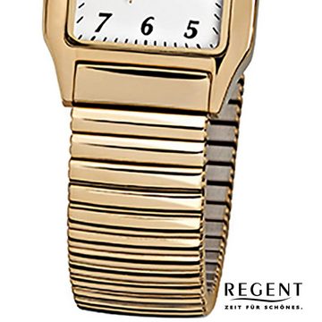 Regent Quarzuhr Regent Damen-Armbanduhr gold Analog F-269, (Analoguhr), Damen Armbanduhr eckig, klein (ca. 23x26mm), Edelstahl, ionenplattiert