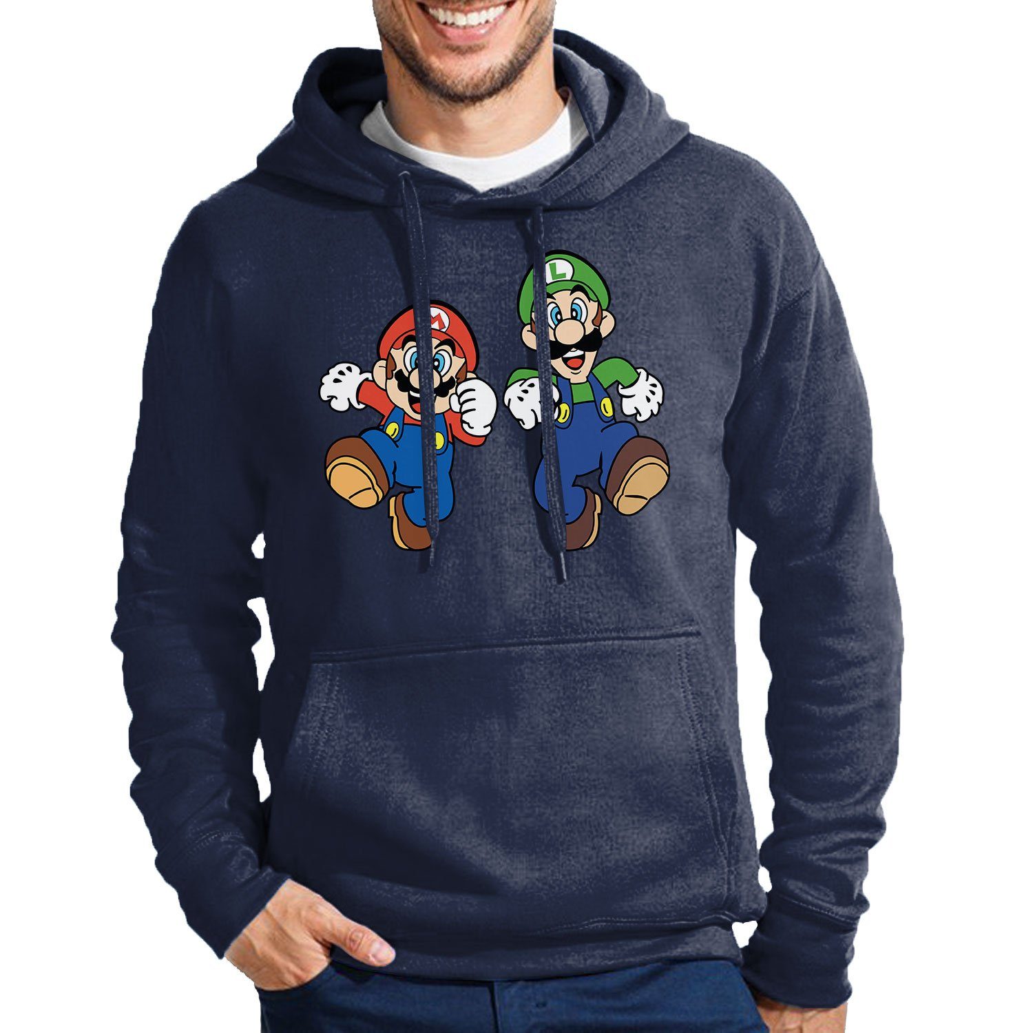 Blondie & Brownie Hoodie Kapuze Herren Mario Super Navyblau Konsole Luigi & Luigi Nintendo Mit