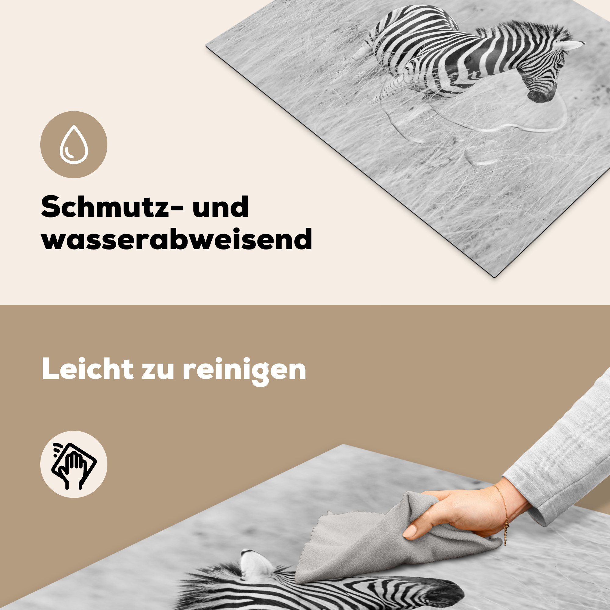 MuchoWow Herdblende-/Abdeckplatte Zebra auf der Vinyl, (1 Arbeitsfläche 70x52 nutzbar, tlg), Mobile Wiese, cm, Ceranfeldabdeckung