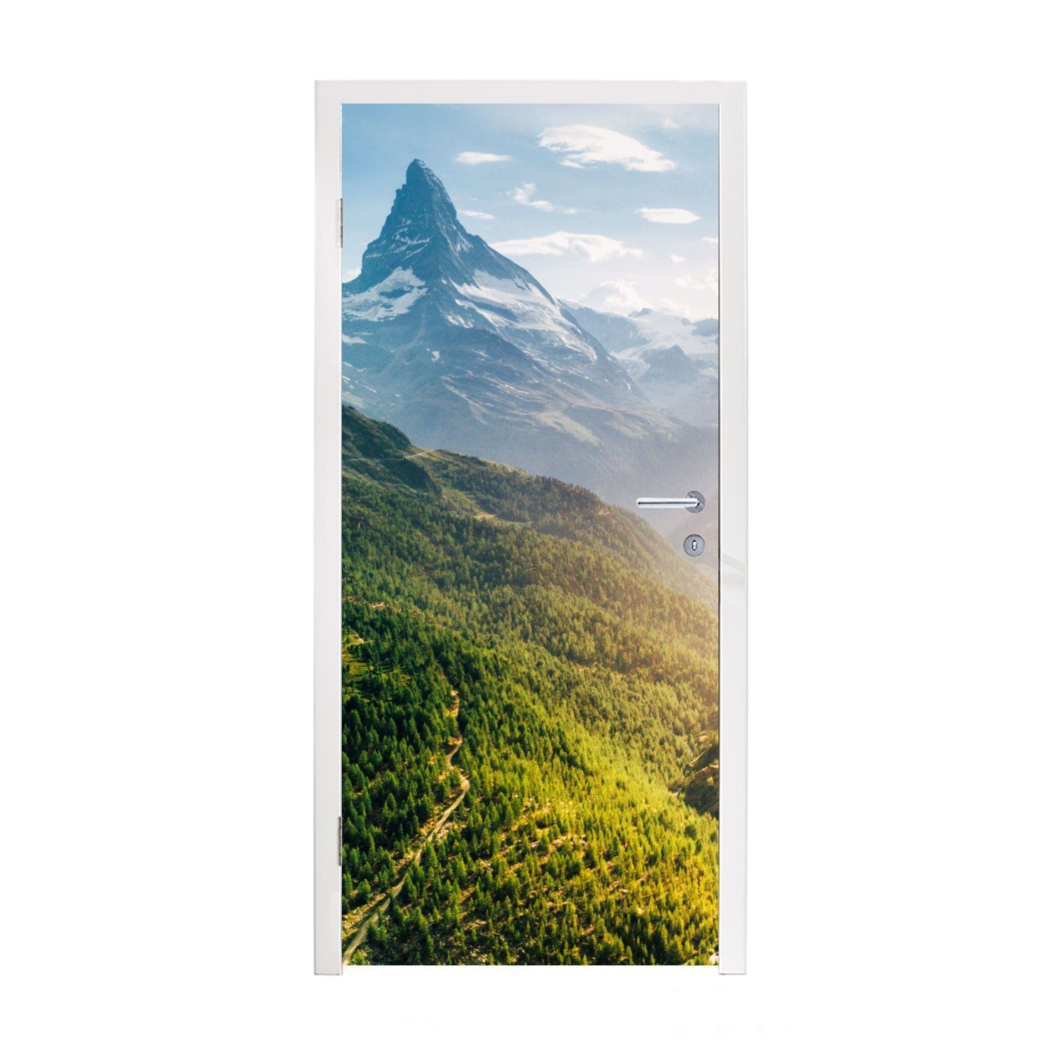Tür, bedruckt, Fototapete cm St), Matt, - Türaufkleber, - MuchoWow 75x205 Pflanzen Berge Türtapete für Landschaft, (1
