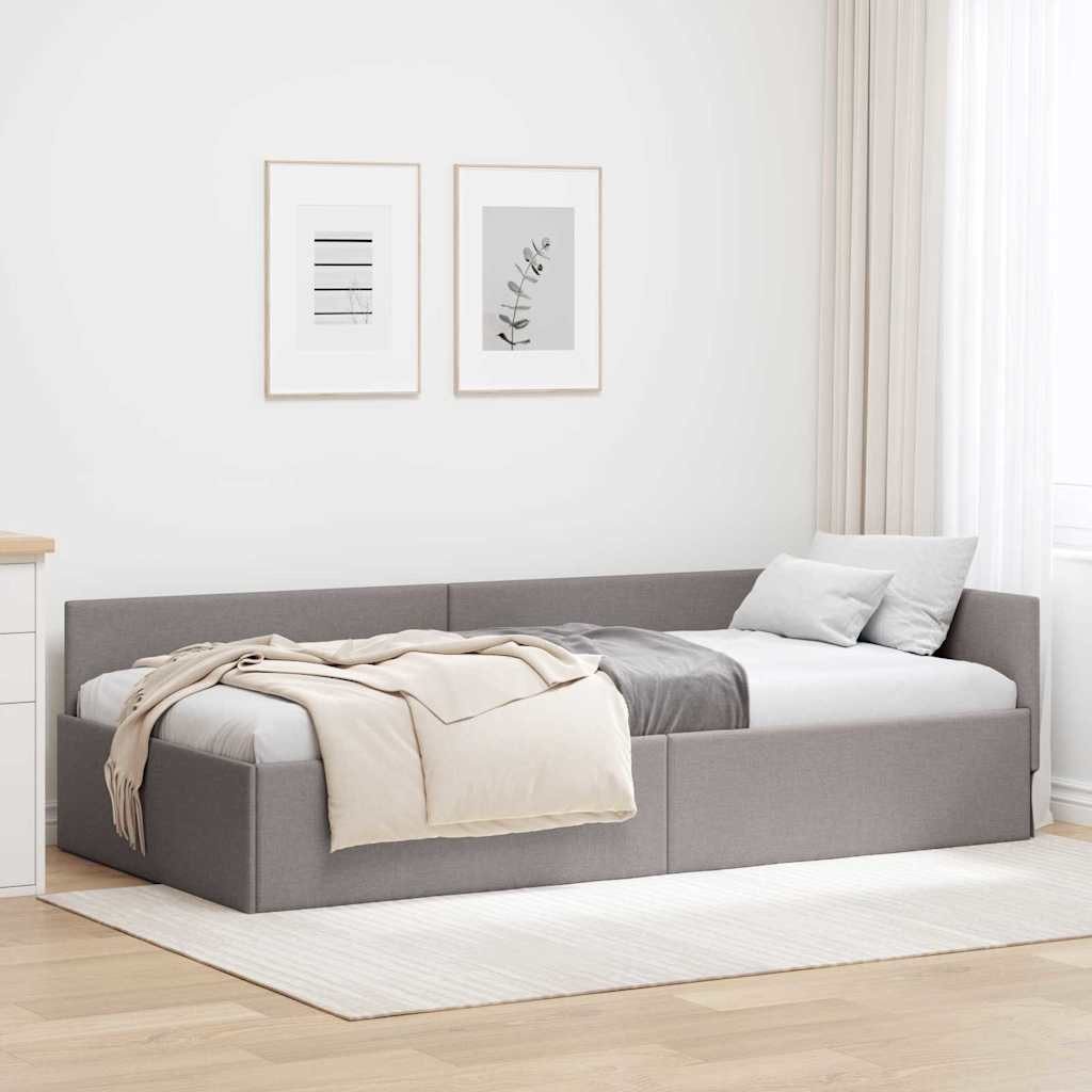vidaXL Bett Eckbettgestell mit Kopfteil Taupe 90 cm x 200 cm Stoff (1-tlg) – Bild 2 von 5