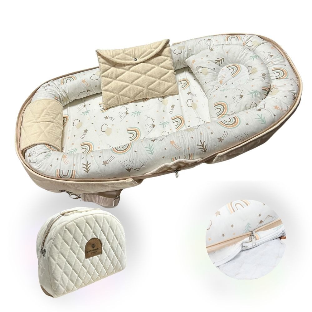 Kuschelnest Babynest 96x50 cm mit Griff – Premium Nestchen für Neugeborene