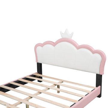 Celya Kinderbett Polsterbett Bettgestell 140x200cm mit Lattenrosten und Rückenlehne, Mädchenbett mit Kronenformung, rosa, Matratze nicht enthaltet