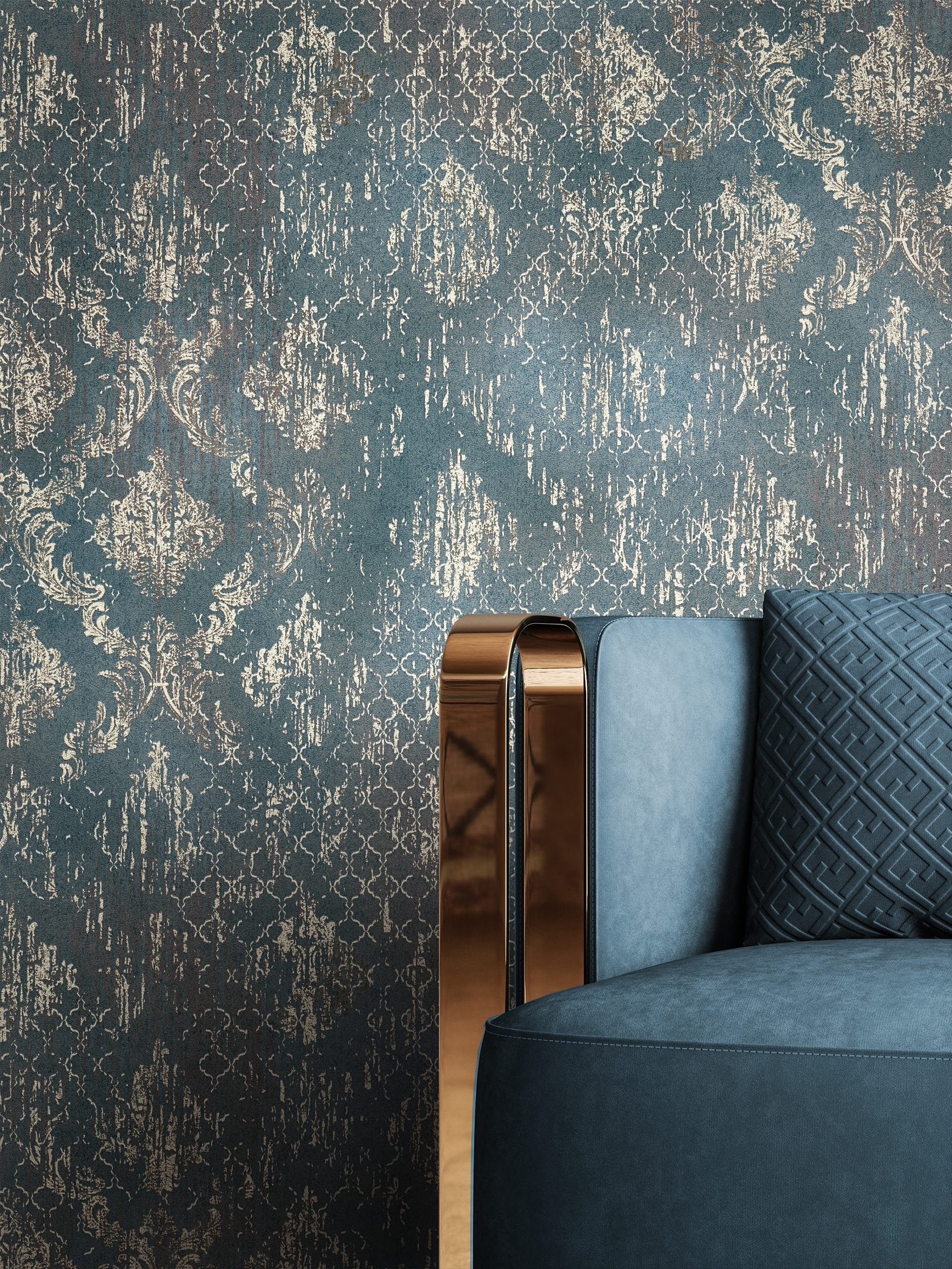 Newroom Vliestapete Lonza Anthrazit Tapete Glanztapete Ornamente,Metallic, Anthrazit Tapete Vintage Ornamente - Glanztapete Mustertapete Dunkelgrau Silber Retro Glamour Metallic für Schlafzimmer Wohnzimmer Küche, Mustertapete