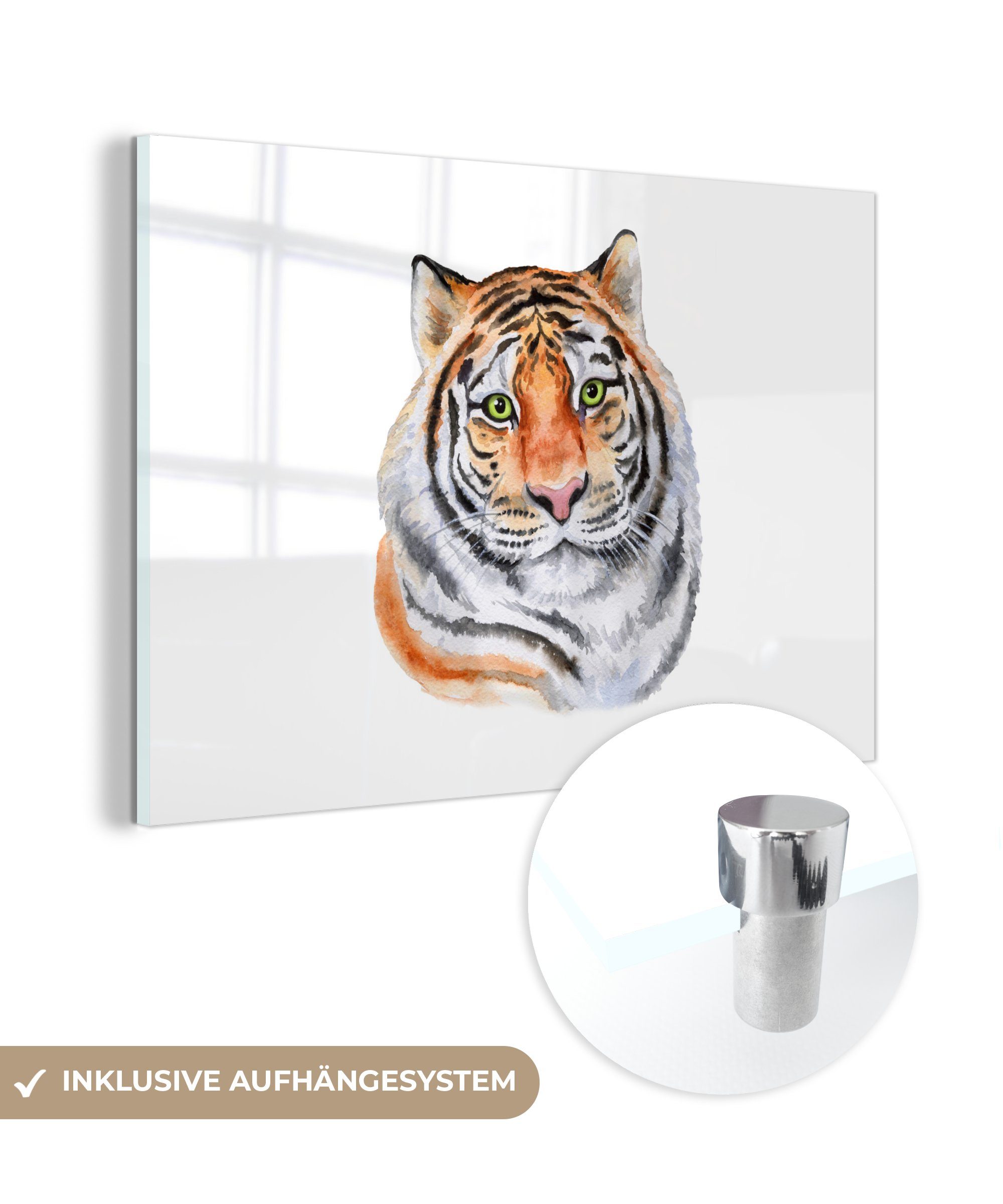 MuchoWow Acrylglasbild Tiger - Augen - Weiß, (1 St), Acrylglasbilder Wohnzimmer & Schlafzimmer