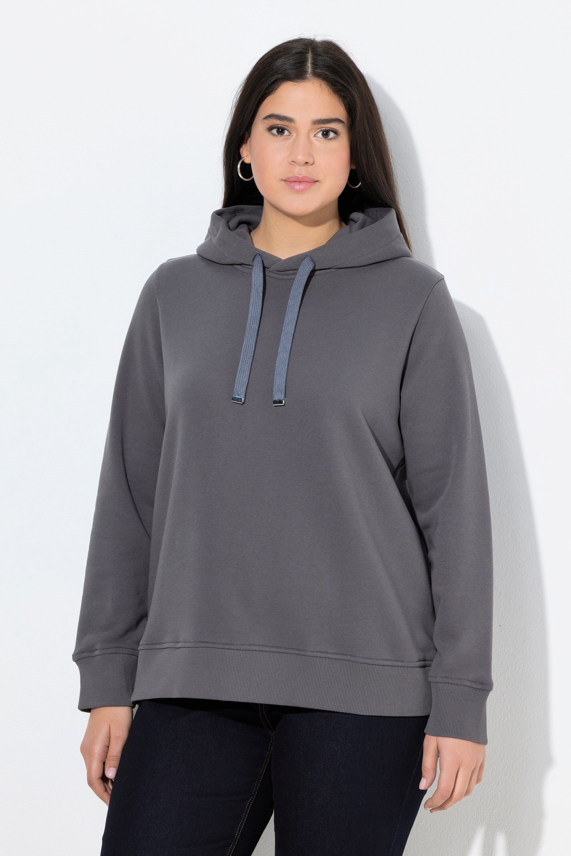 Ulla Popken Sweatshirt Hoodie Rippbündchen Kapuze Langarm günstig online kaufen
